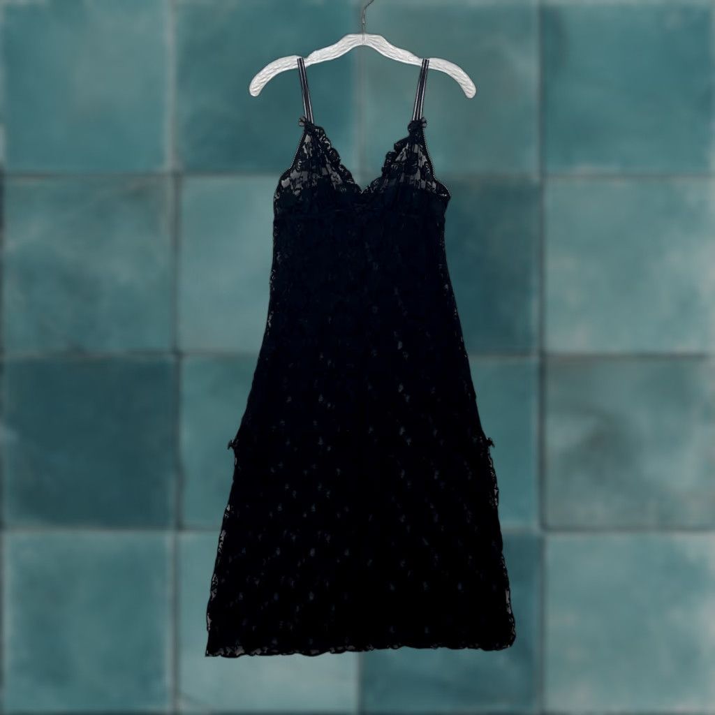 Vintage VINTAGE Y2K Midi Slip Dress Black Lace Sheer Fairy Goth Victorian Negligee L Size L / US 10 / IT 46 - 1 Thumbnail