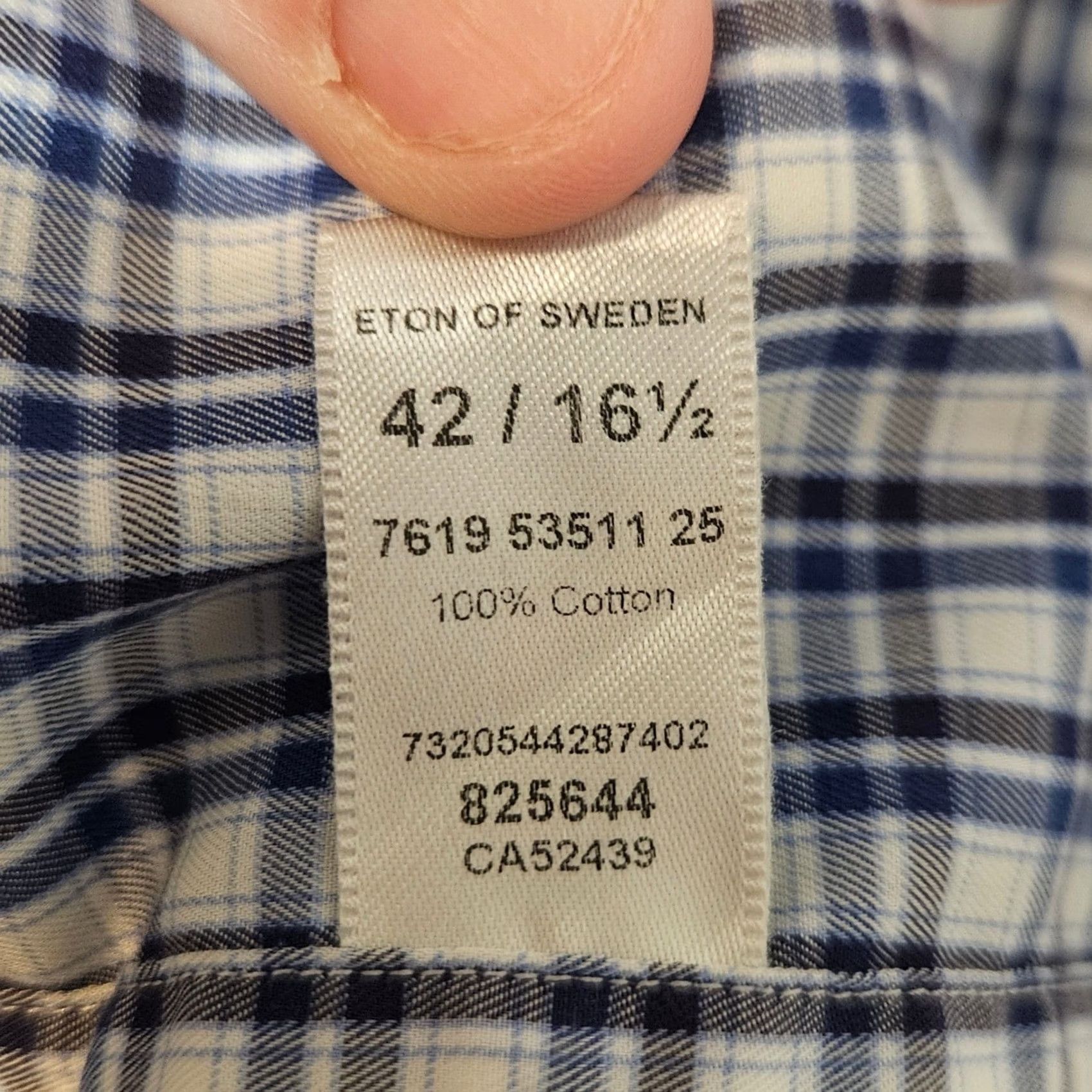 Eton Eton Shirt Mens 16.5 42 Slim Fit Dress Button Down Plaid Check Blue White Size 46R - 6 Thumbnail