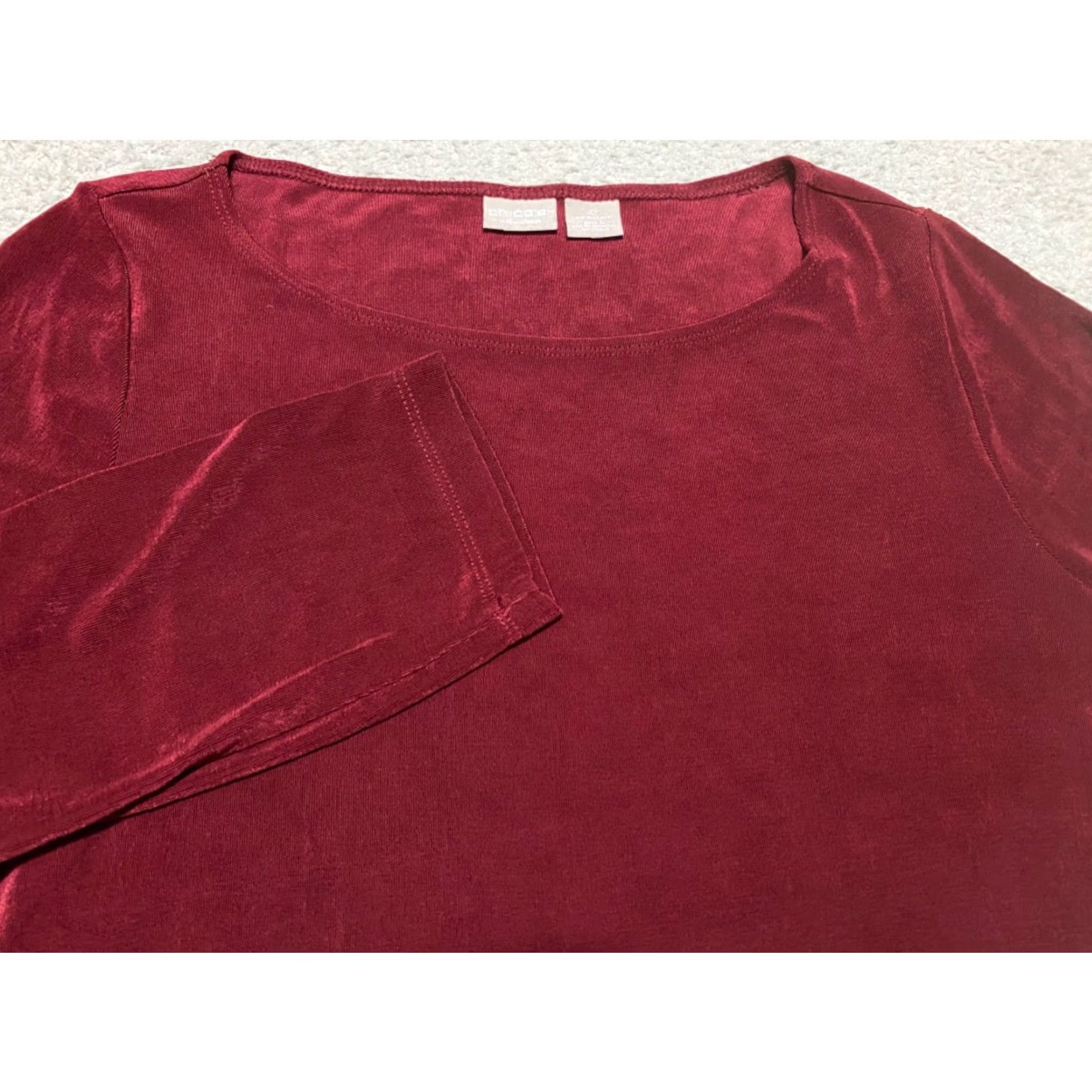 Vintage Chico's Womens sz 0 Shirt Red Tunic 3/4 Sleeve Asymmetric Hem US 4/6 Travelers Size M / US 6-8 / IT 42-44 - 2 Thumbnail