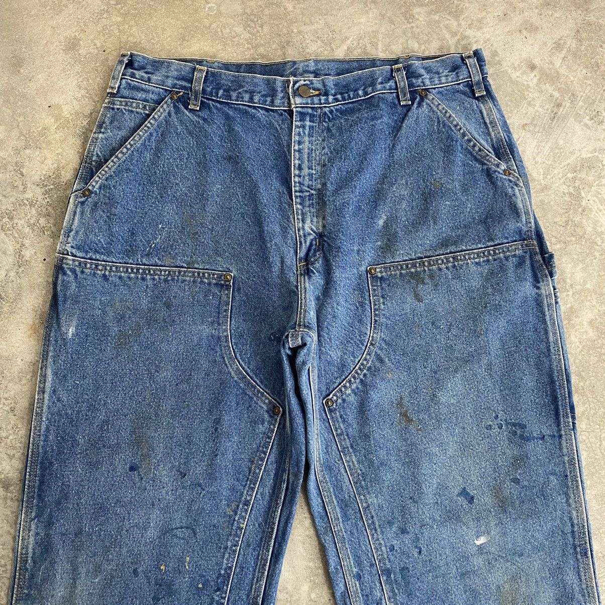 Carhartt VTG Carhartt Double Knee Faded Blue Dirty Carpenter Denim Size US 38 / EU 54 - 2 Thumbnail