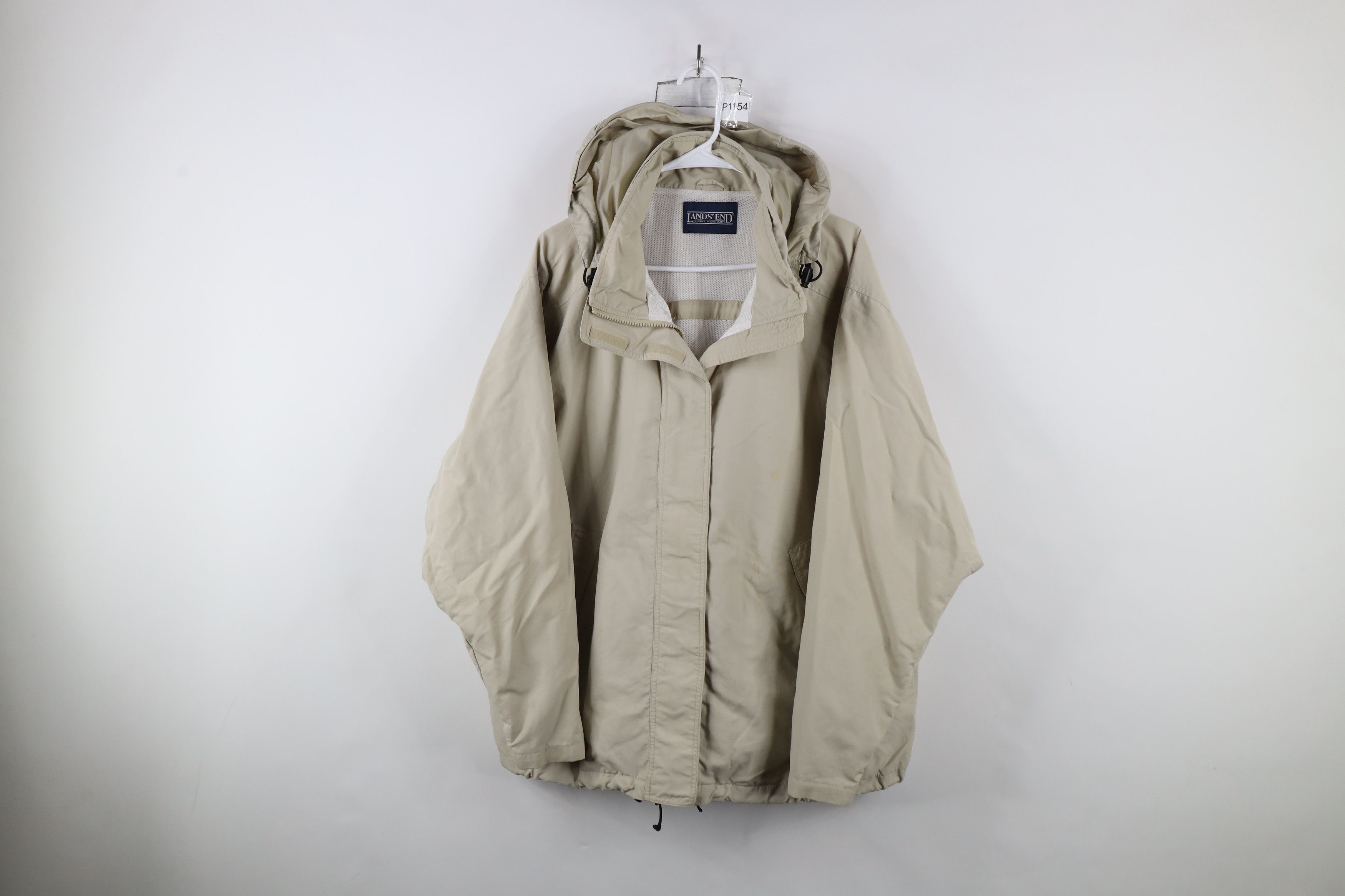 Lands' End × Vintage Vintage 90s Lands End Hooded Windbreaker Jacket Beige Size US XL / EU 56 / 4 - 1 Thumbnail