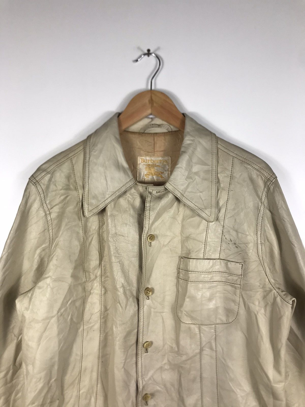 Burberry × Vintage ⚡️Vintage Burberry Distressed Leather Shirt Jacket Size US M / EU 48-50 / 2 - 4 Thumbnail