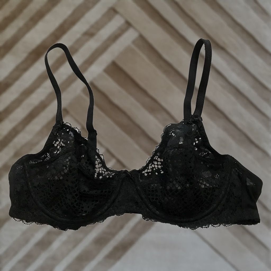 Vintage Adore Me Black Lace Full Coverage Balconette Bra 36C Size ONE SIZE - 1 Thumbnail