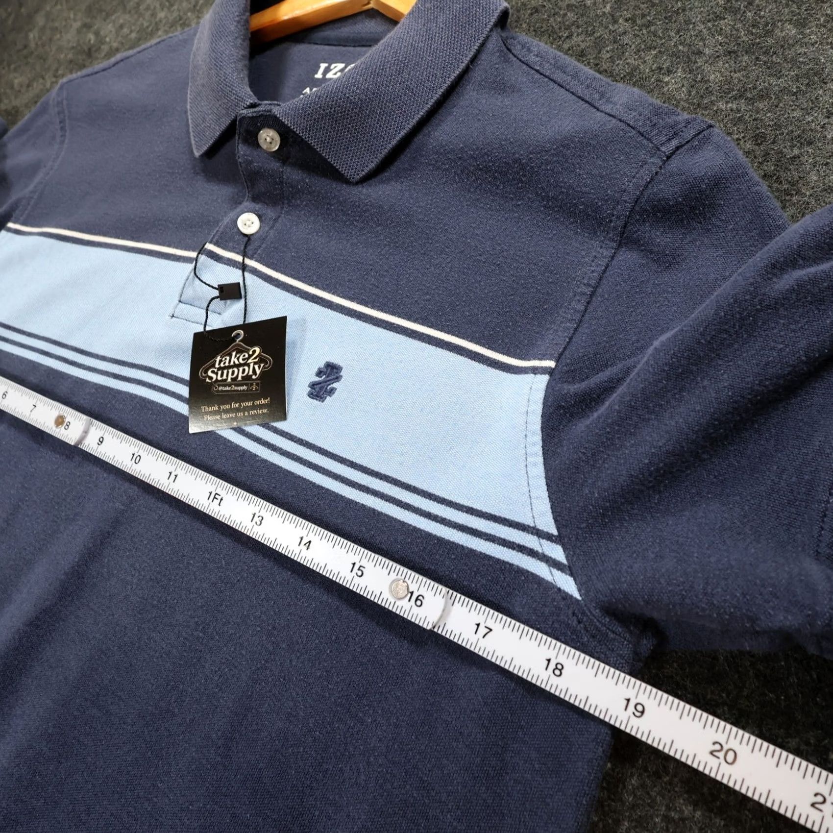 Izod IZOD Polo Shirt Mens Medium Blue Striped Stretch Advantage Performance Size US M / EU 48-50 / 2 - 3 Thumbnail