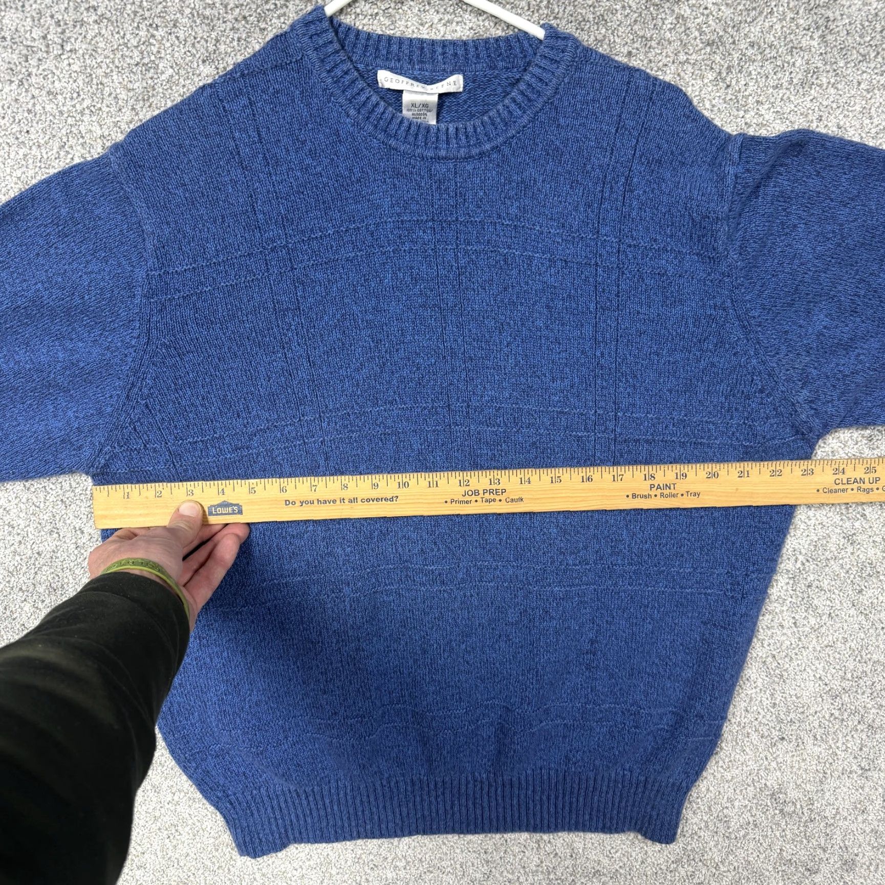 Geoffrey Beene VINTAGE Geoffrey Beene Sweater XL Men Blue Knit Pullover Crew Neck Raglan Long Sleeve Tight-Knit Solid 100% Cotton Fall Winter Casual Size US XL / EU 56 / 4 - 4 Thumbnail