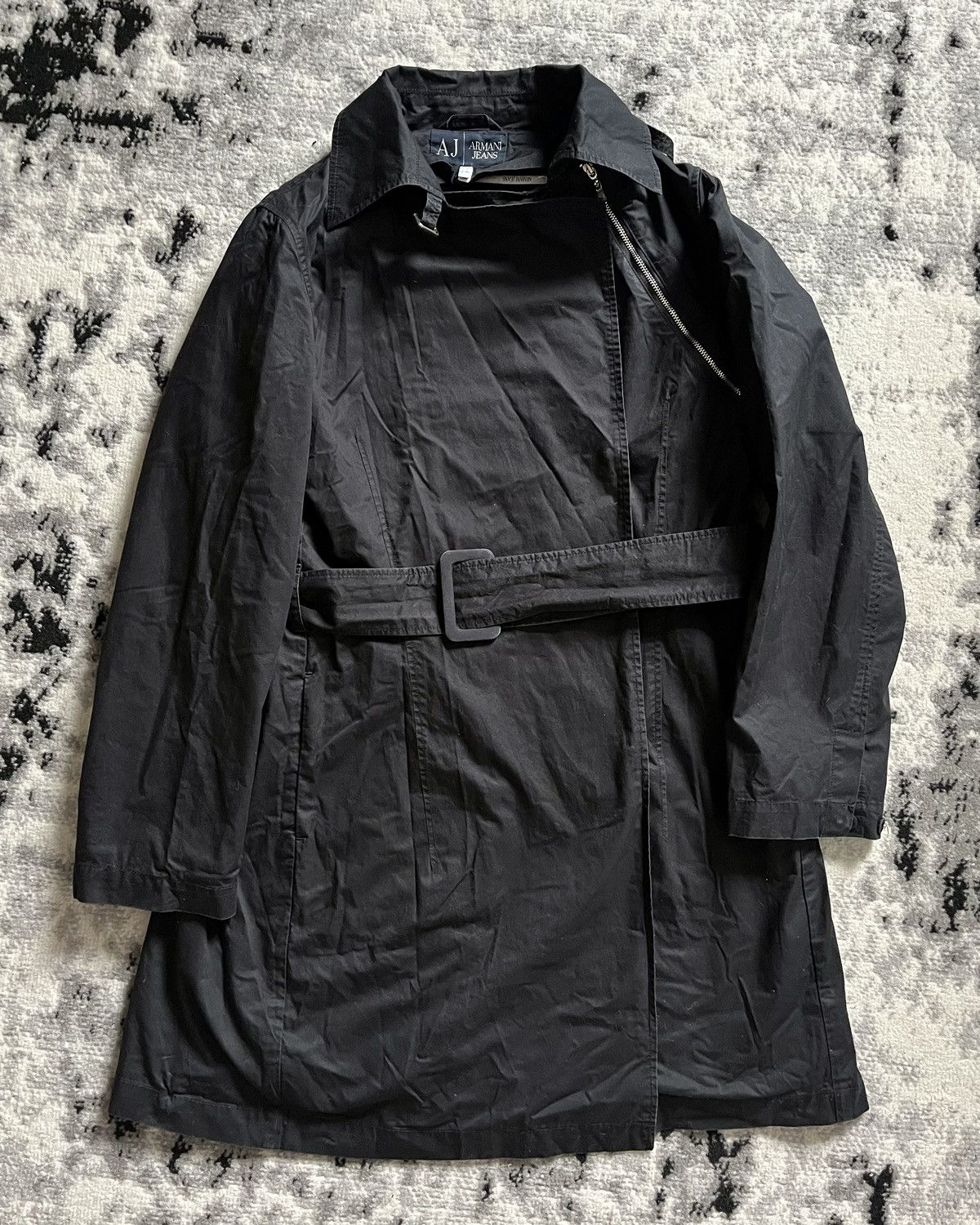 image of Archival Clothing x Armani Utility Master Black Trench Jacket, Men's (Size Small)