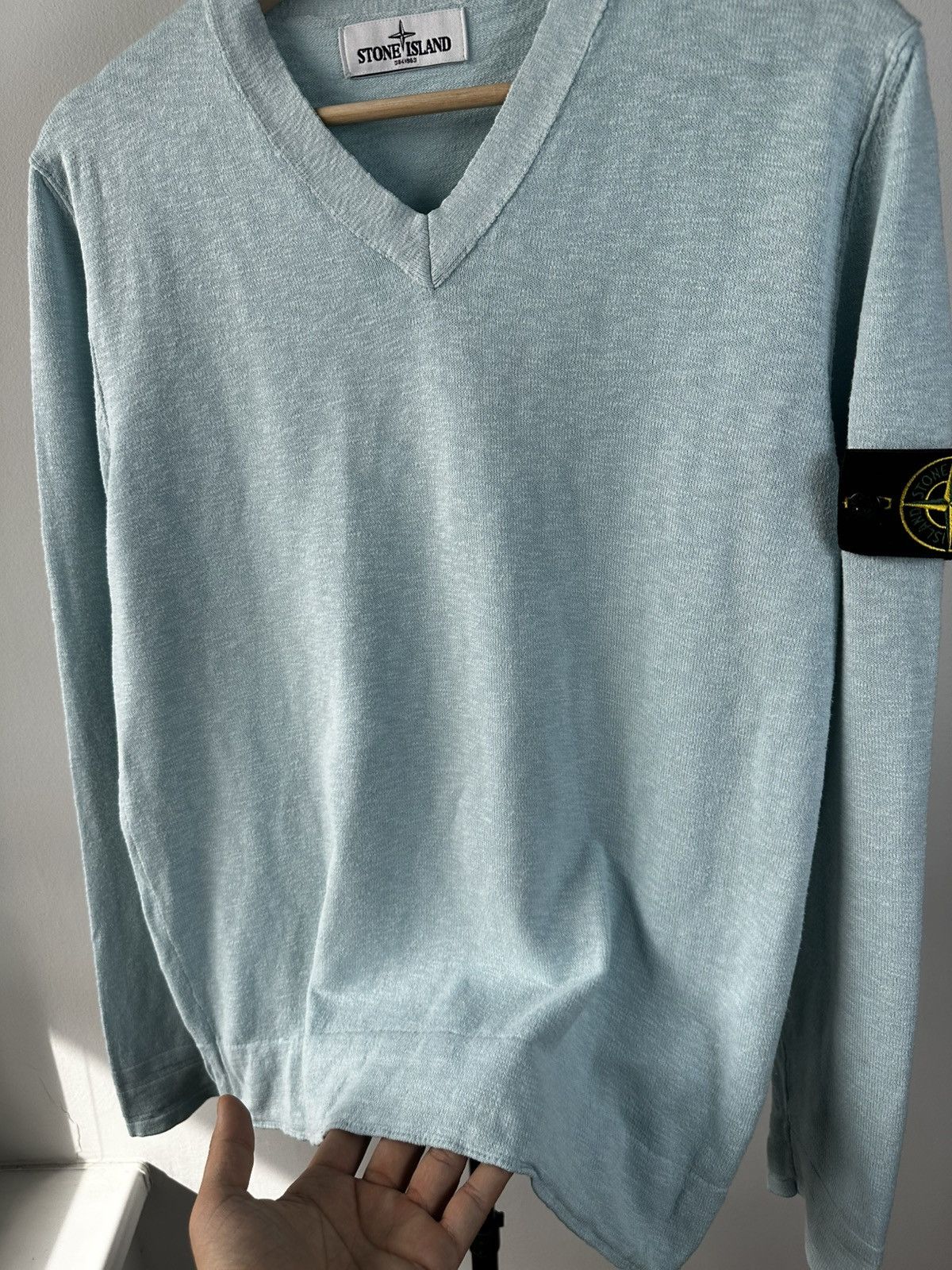Stone Island Stone Island V-neck Knit Sweater Blue Patch Pullover Size US M / EU 48-50 / 2 - 6 Thumbnail