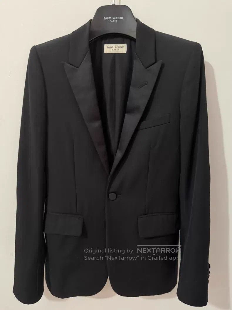 Saint Laurent Paris Saint Laurent Paris Black Satin Peak Lapel Smoking Suit Ja Size US XS / EU 42 / 0 - 1 Thumbnail