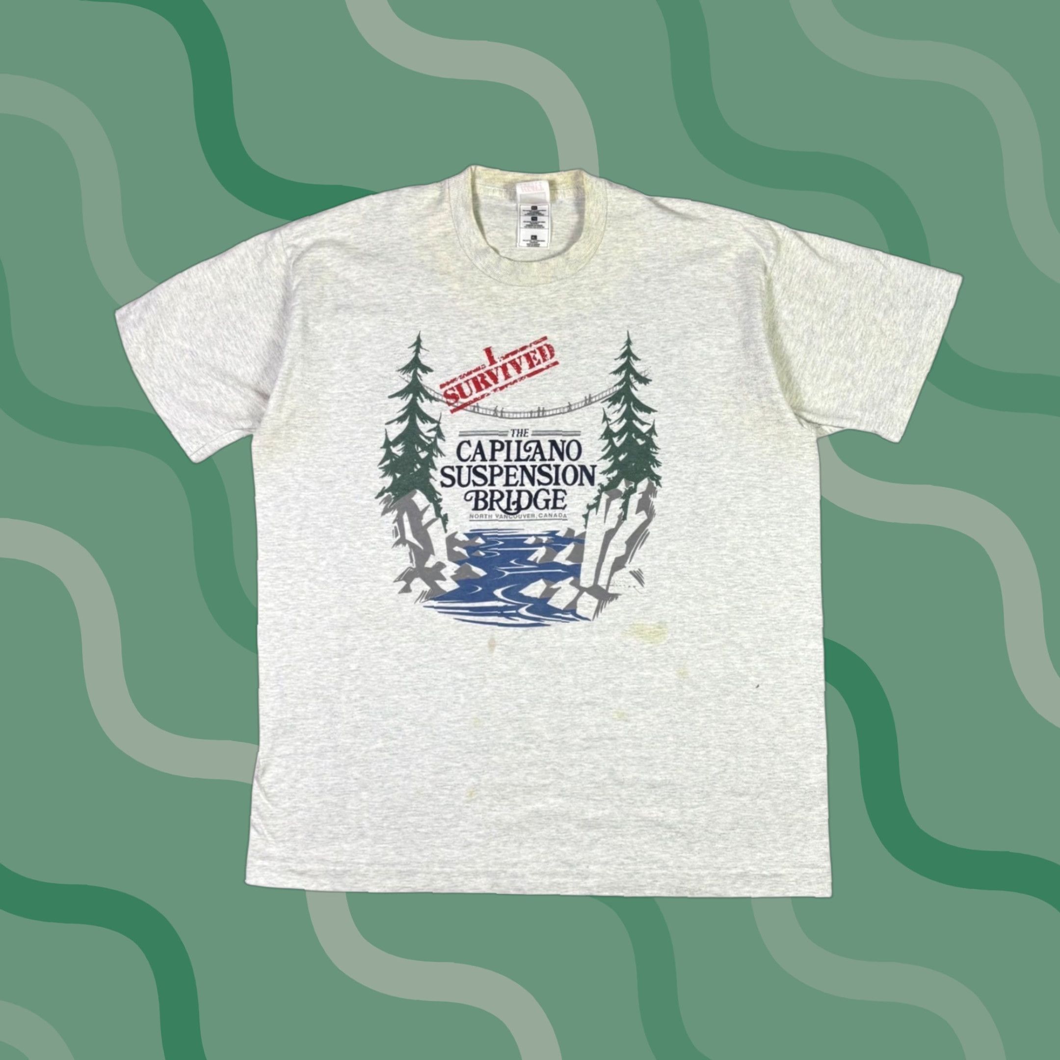 Vintage VINTAGE Capilano Suspension Bridge I Survived T-Shirt Gray XL North Vancouver Men Graphic Tee 1990s Size US XL / EU 56 / 4 - 1 Thumbnail