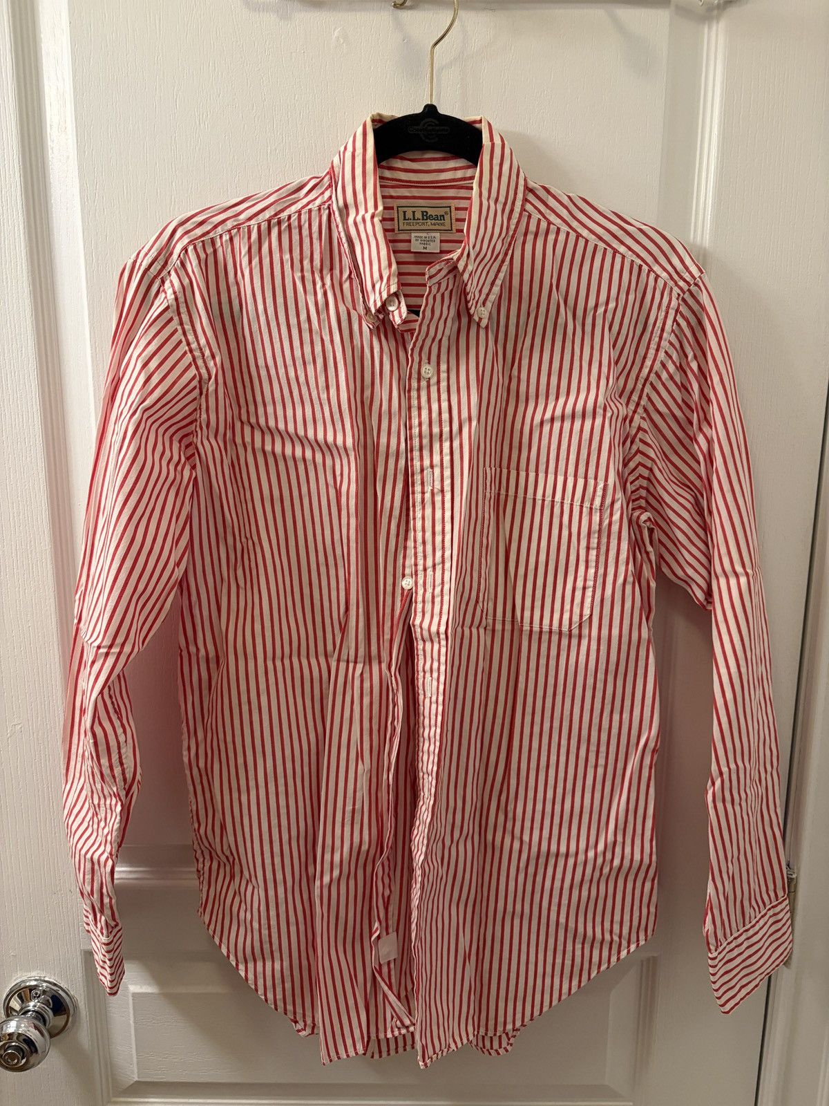 L.L. Bean - Red & White Striped Button Down Shirt