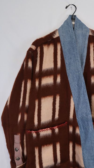 Greg Lauren o1rshd1 Vintage Blanket Gl1 Checked Wool Cardigan In Brown Size US M / EU 48-50 / 2 - 6 Thumbnail