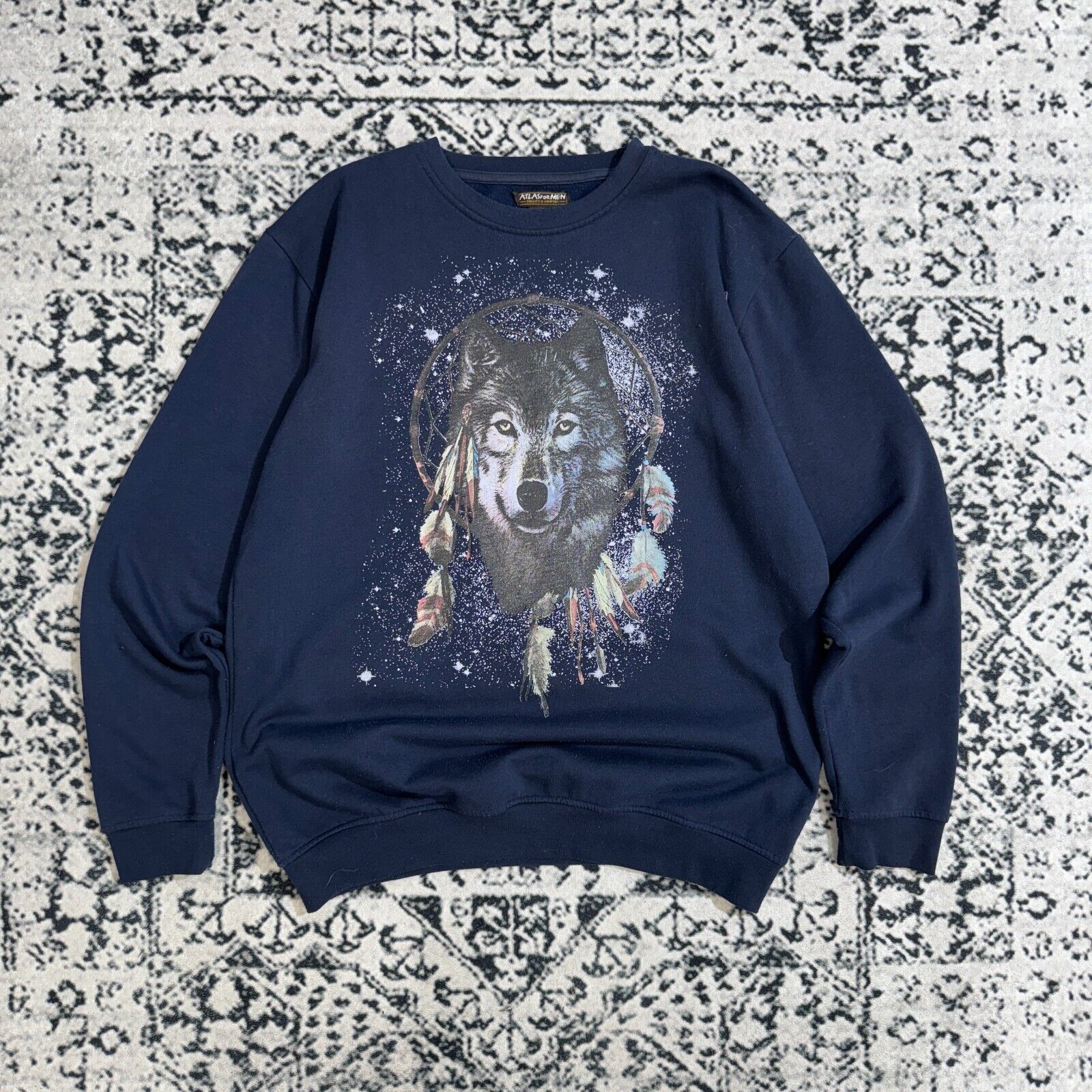Vintage Vintage Unisex Navy Cotton Crewneck Size XL Wolf Travis 90s Size US XL / EU 56 / 4 - 1 Thumbnail