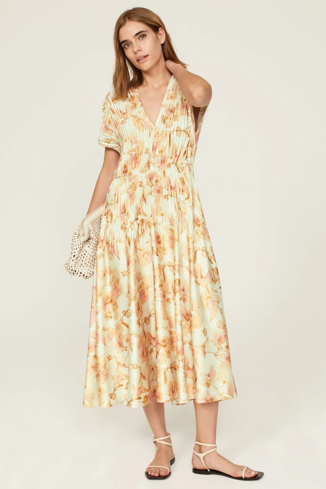 Vince Vince Pleated Floral Silk Dress Size XS / US 0-2 / IT 36-38 - 1 Thumbnail
