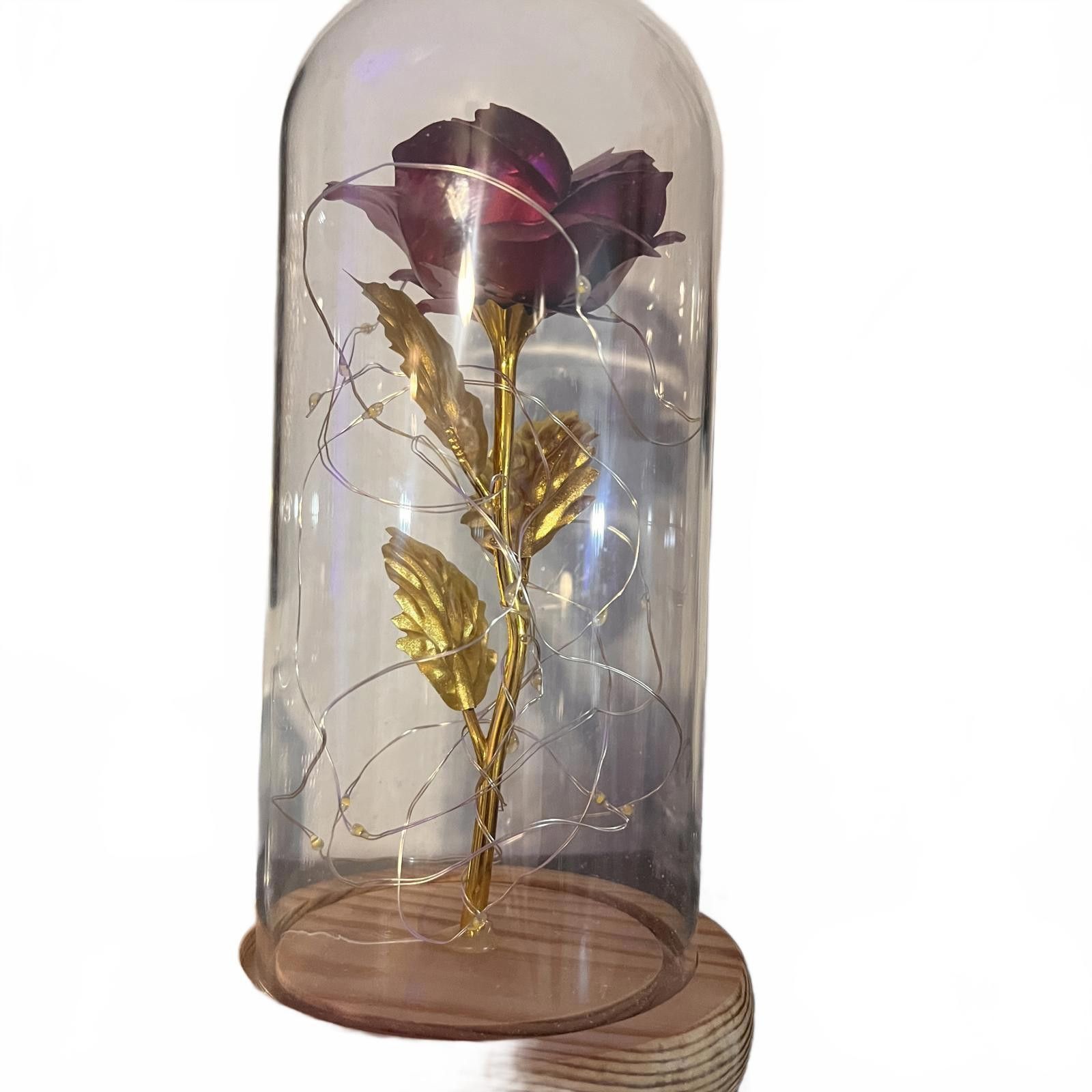 Other Artificial Rose in Glass Dome with Wooden Base with Lights Size ONE SIZE - 2 Thumbnail