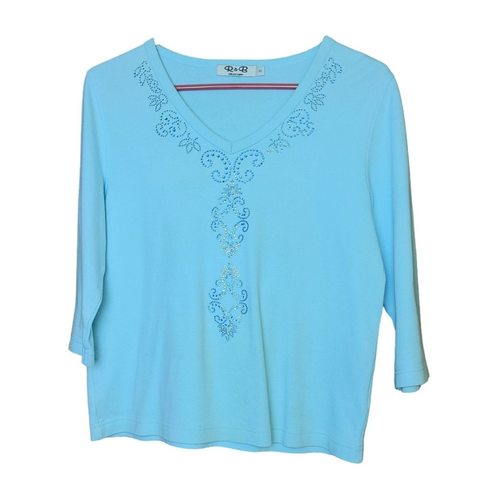 Other R&B Collection Blue Embellished Neckline Blouse Size S Size S / US 4 / IT 40 - 1 Thumbnail