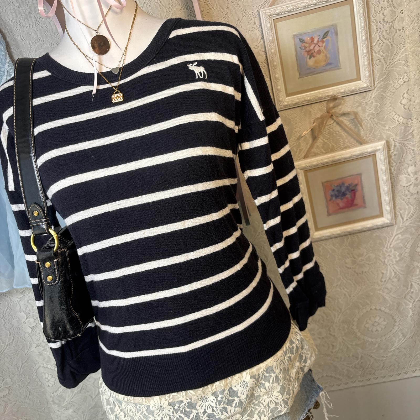 Abercrombie & Fitch y2k Abercrombie Navy striped fitted sweater Size M / US 6-8 / IT 42-44 - 4 Thumbnail