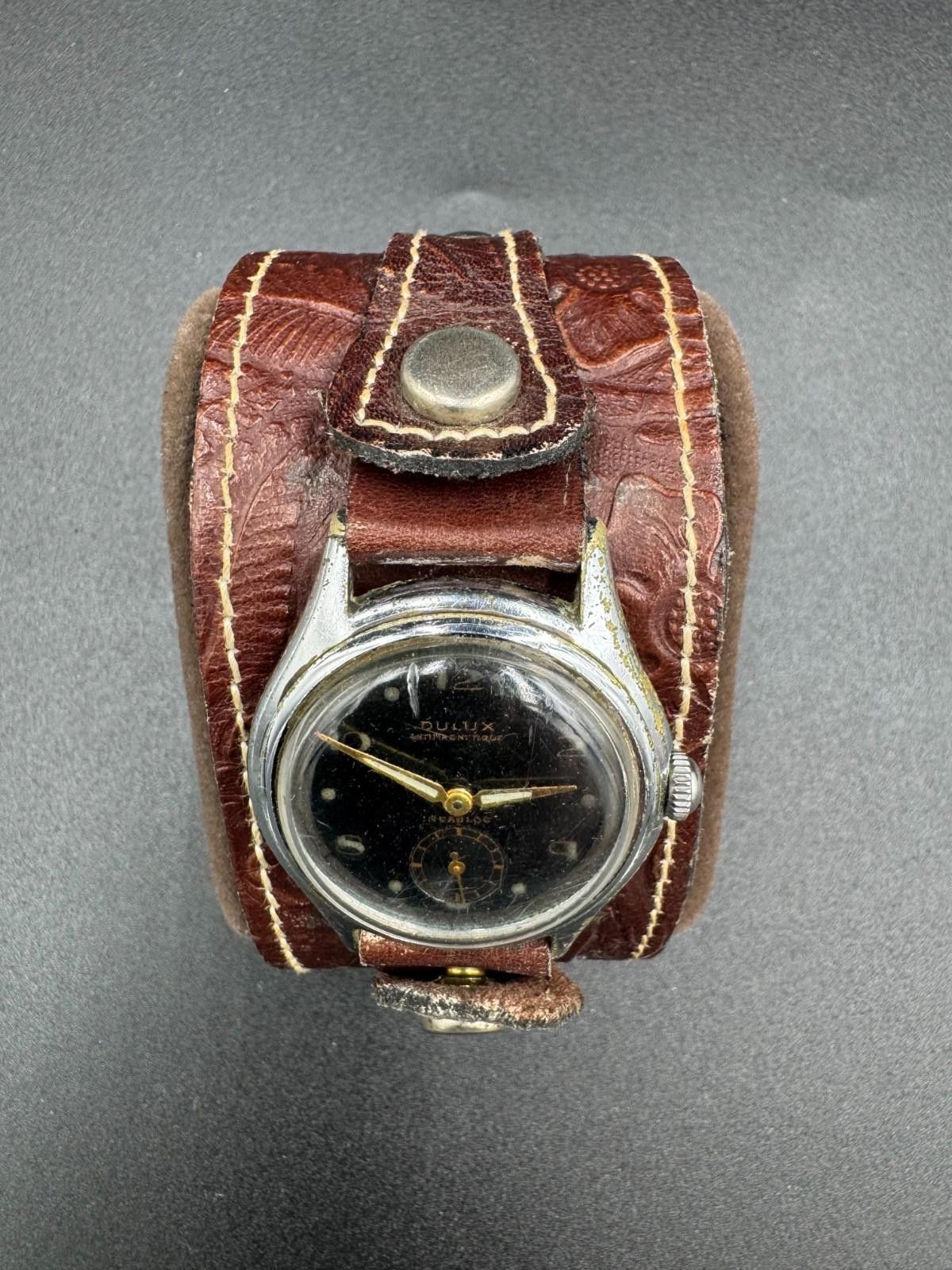 Duluth Trading Company Vintage 1950s Dulux Antimagnetique Incabloc Black Gilt Dial Size ONE SIZE - 3 Thumbnail