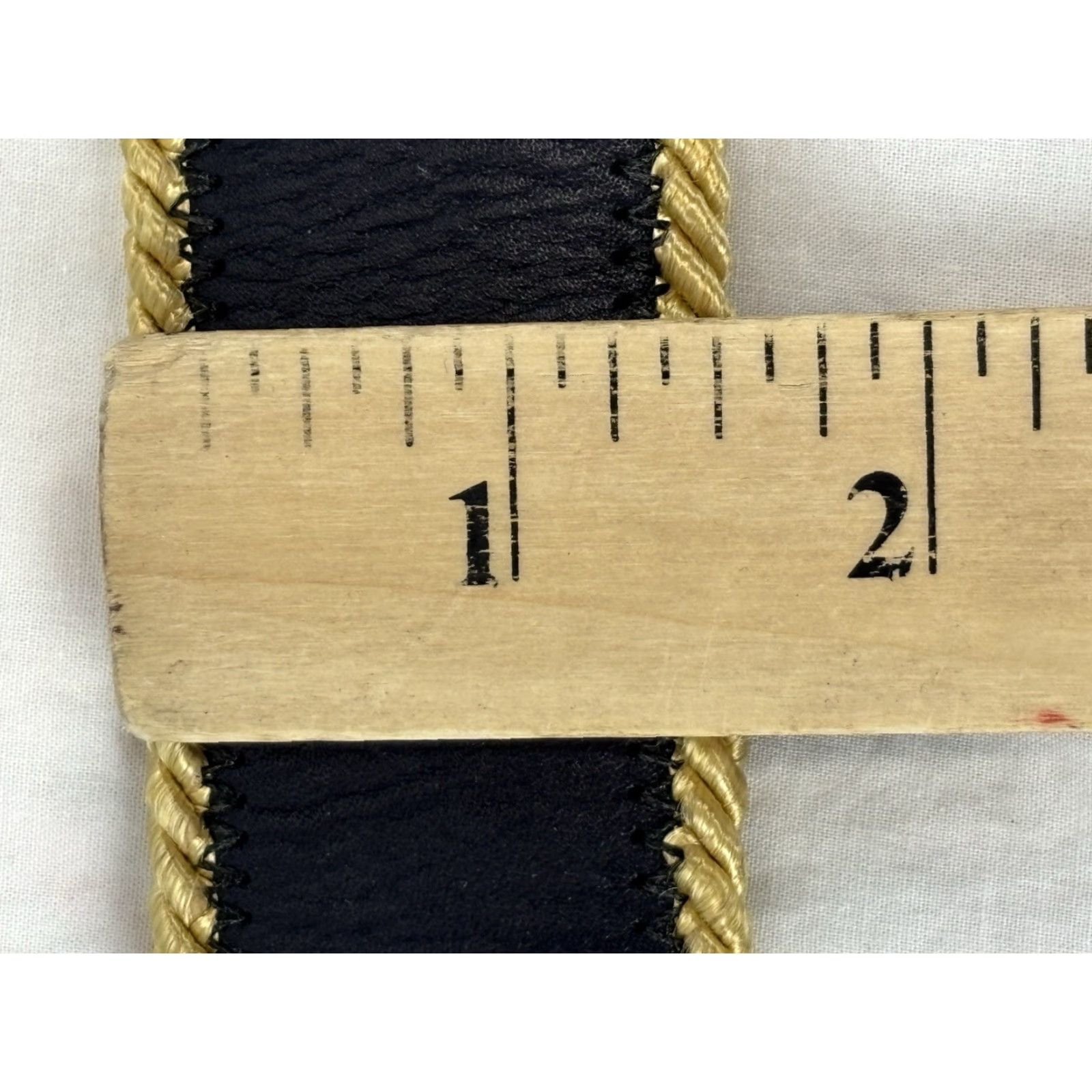 Vintage VINTAGE Joan & David Too Belt Navy Calfskin Leather Regular M 1.5” Gold Cord Trim Military 80s Womens Blue Size ONE SIZE - 5 Thumbnail