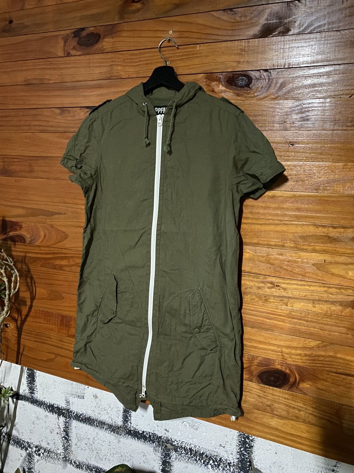 Japanese Brand PPFM Olive Green Hooded Parka Dress | 2000s Streetwear Size M / US 6-8 / IT 42-44 - 4 Thumbnail