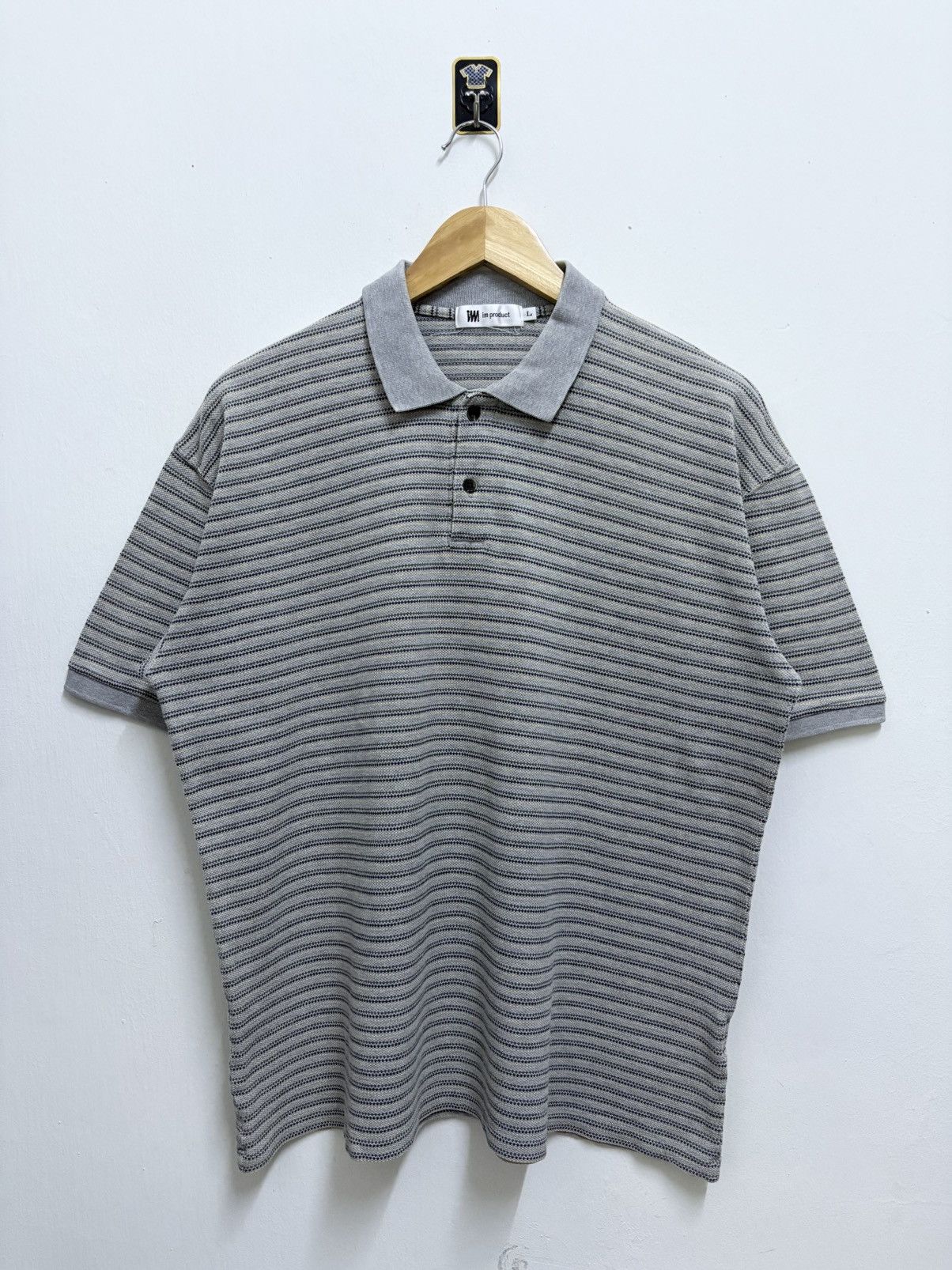 Issey Miyake 2000's iM Issey Miyake Stripe Pattern Grey Polo Shirt Size US L / EU 52-54 / 3 - 1 Thumbnail
