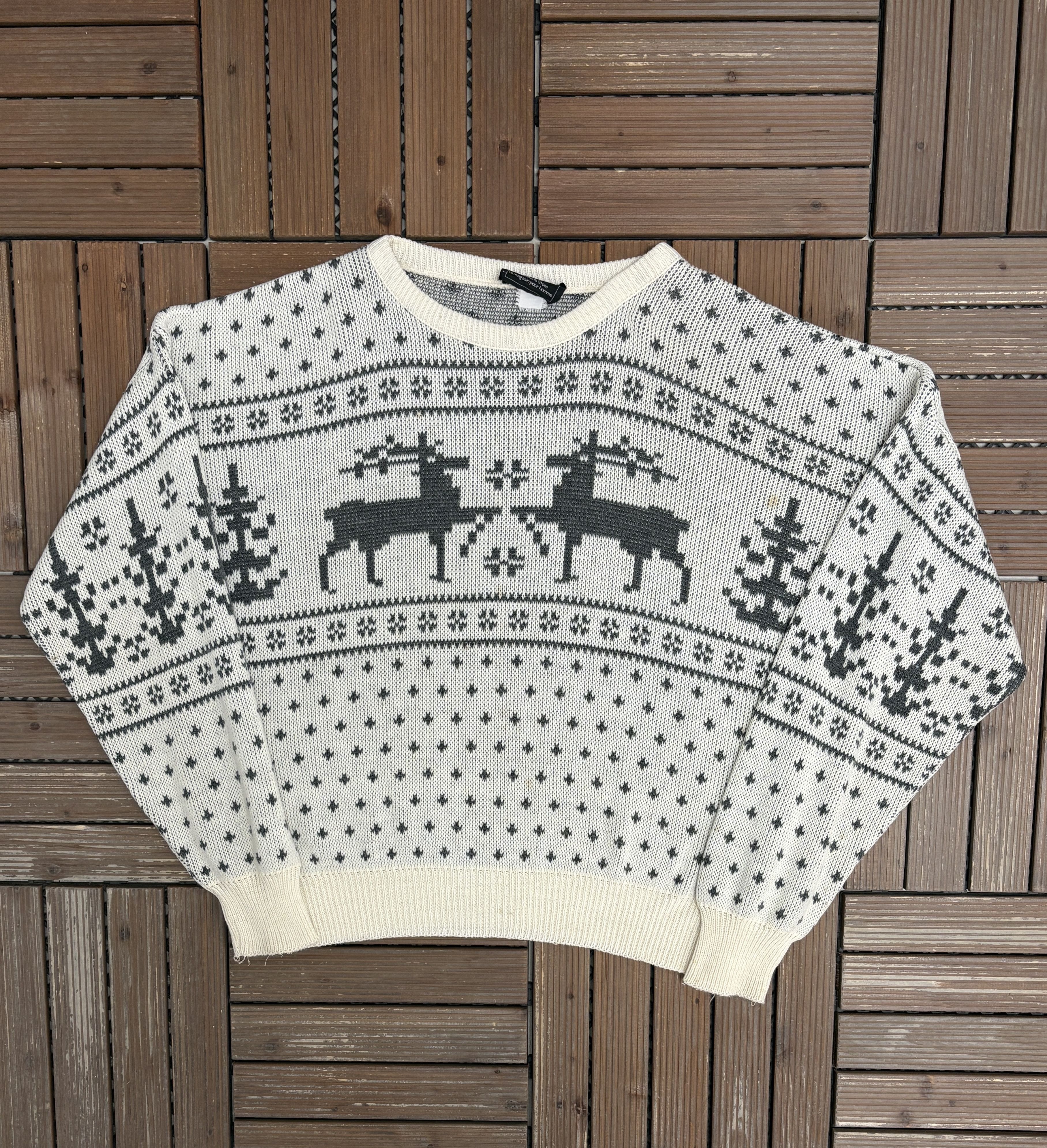 Sears × Vintage Sears Deer Knit Vintage White Sweater Crewneck Size US XL / EU 56 / 4 - 1 Thumbnail