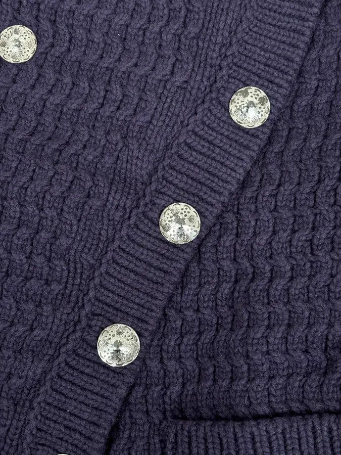 Marithe + Francois Girbaud 2000s Marithé + François Girbaud Asymmetrical Buttoned Wool Purple Cardigan Size S / US 4 / IT 40 - 8 Thumbnail
