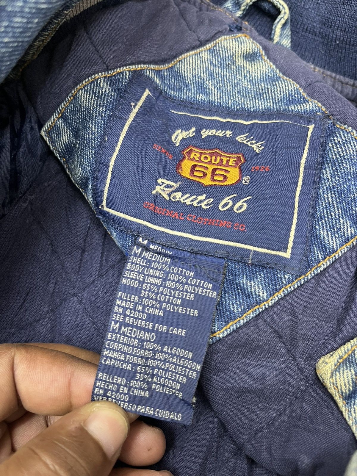 Route 66 × Vintage STEALS🔥VTG 90s ROUTE 66 QUILTED LINE DENIM BOMB JACKET Size US M / EU 48-50 / 2 - 10 Thumbnail