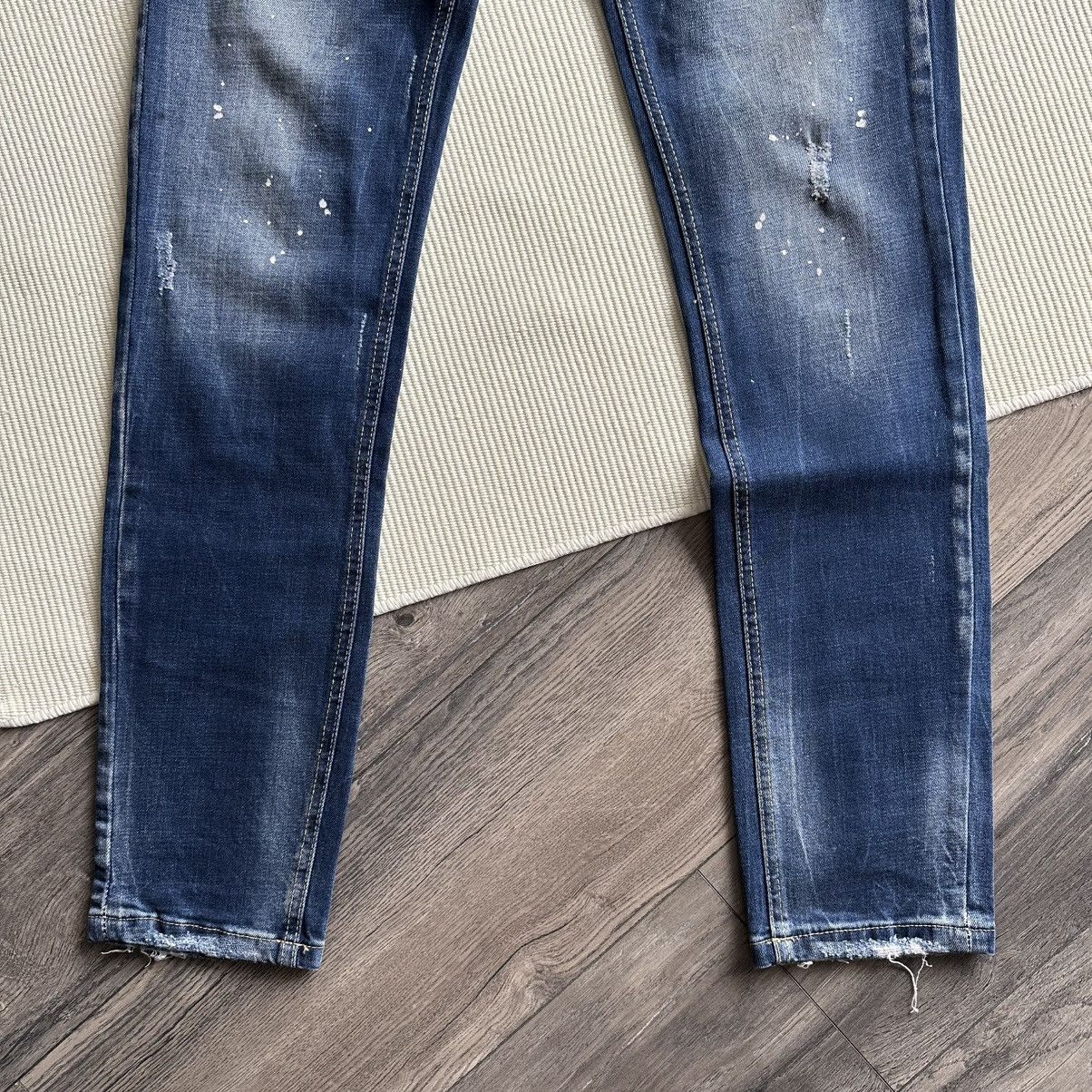 Dsquared2 DSQUARED2 Distressed Paint Splatter Slim Fit Blue Jeans Size US 32 / EU 48 - 2 Thumbnail