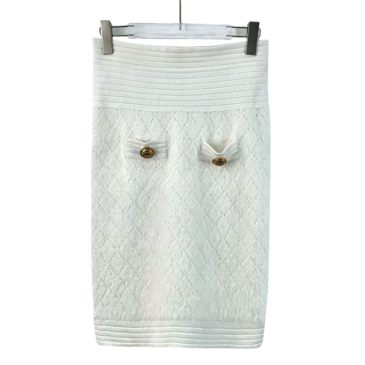 Balmain Balmain White Diamond Check Casual Knit Skirt K26WX Size 26" / US 2 / IT 38 - 1 Thumbnail