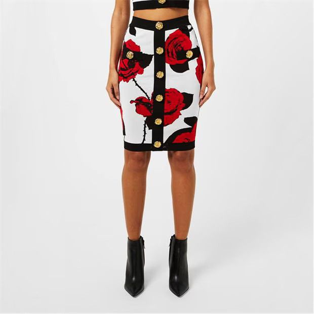 Balmain o1g2r1mq0924 Floral Jacquard Midi Skirt in Multicolor Size 25" / US 0 / IT 36 - 3 Thumbnail