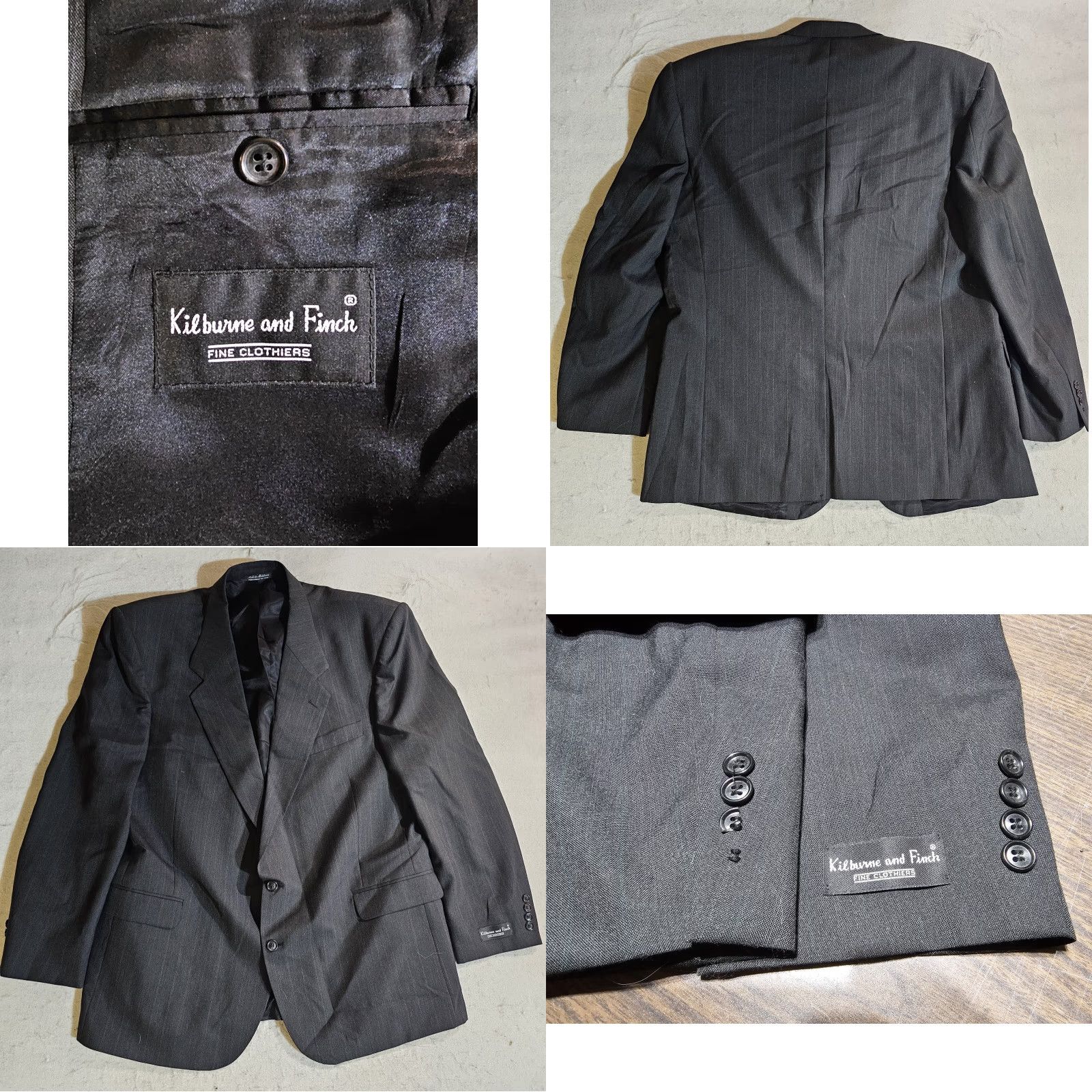 Vintage VINTAGE Kilburne & Finch Classic 2 Piece Wool Blend Suit Pin Striped Mens 48L 43W Black NWTs Size 48R - 11 Thumbnail
