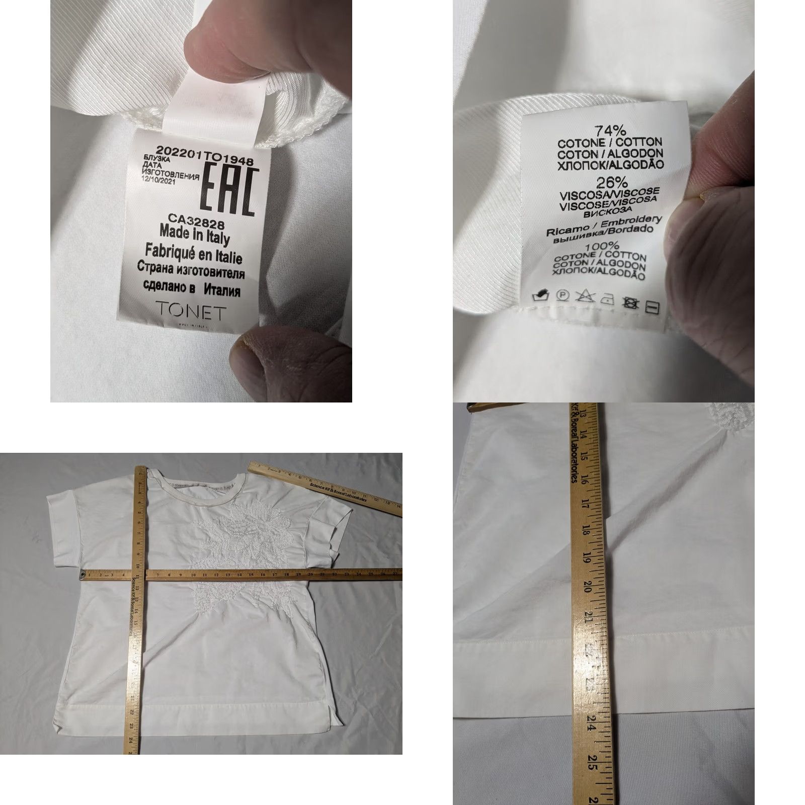 Eton TONET Blouse Women White Cotton Viscose Embroidered Made In Italy 8 Short Sleeve Round Neck Pullover Regular Size M / US 6-8 / IT 42-44 - 8 Thumbnail