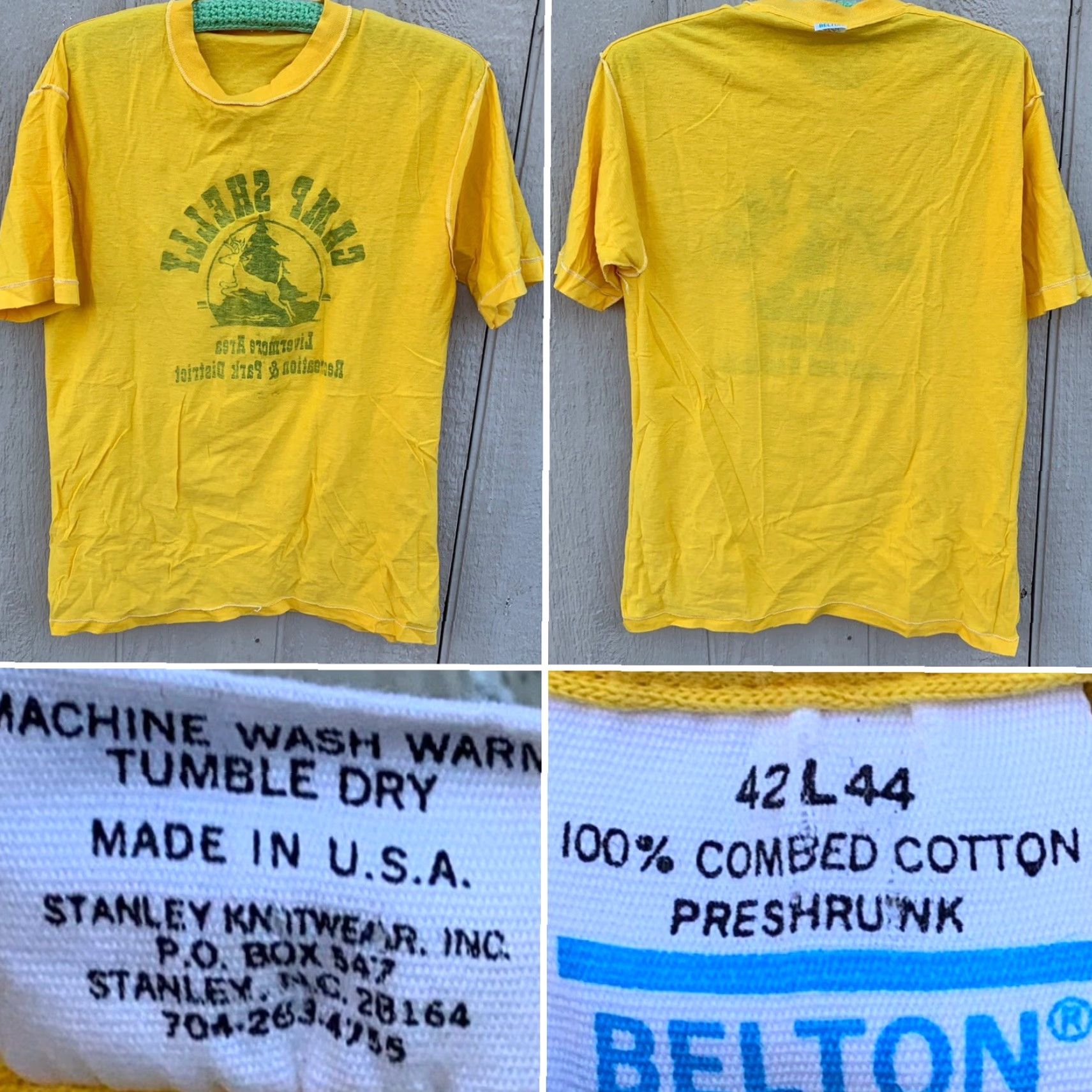 Vintage VINTAGE Belton Camp Shelly Livermore ARPD t shirt 1980s Yellow Cotton Crew Neck Short Sleeve Men L Size US L / EU 52-54 / 3 - 7 Thumbnail