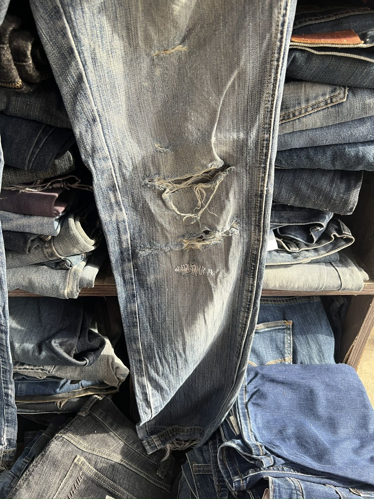 Michel Klein 🔥Klein Plus Homme Distressed Denim With Buckle Back Size US 33 - 5 Thumbnail
