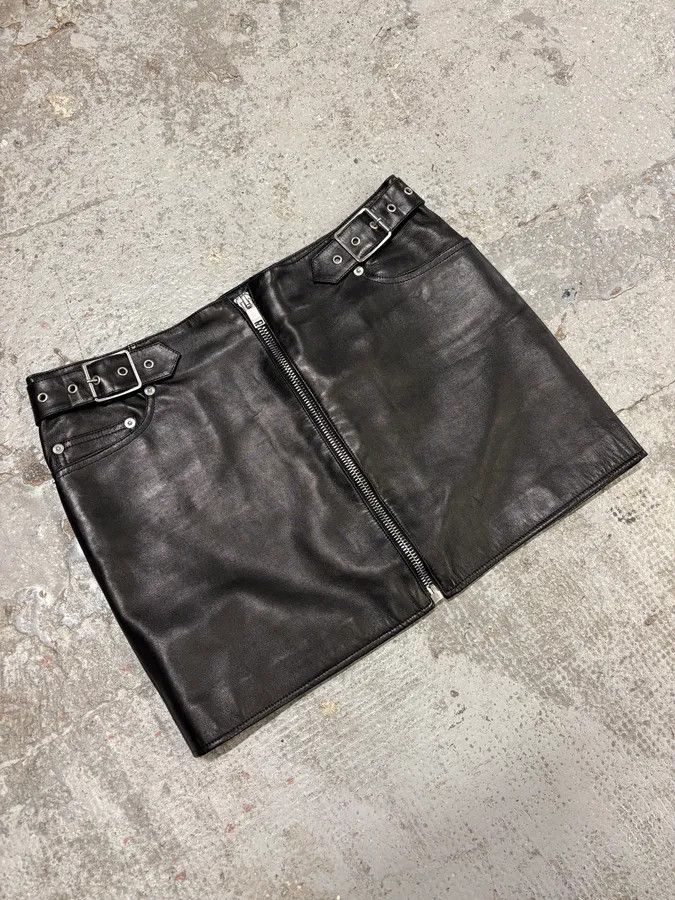 Saint Laurent Paris × Vintage SS2013 Saint Laurent Black Zip Rock Leather Skirt Size 27" / US 4 / IT 40 - 2 Thumbnail