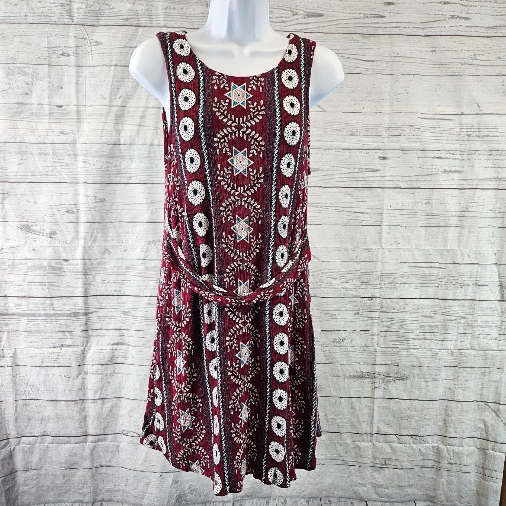 Vintage Entro Womens Mini Dress SZ Small Burgundy White Sleeveless Rayon Size S / US 4 / IT 40 - 2 Thumbnail