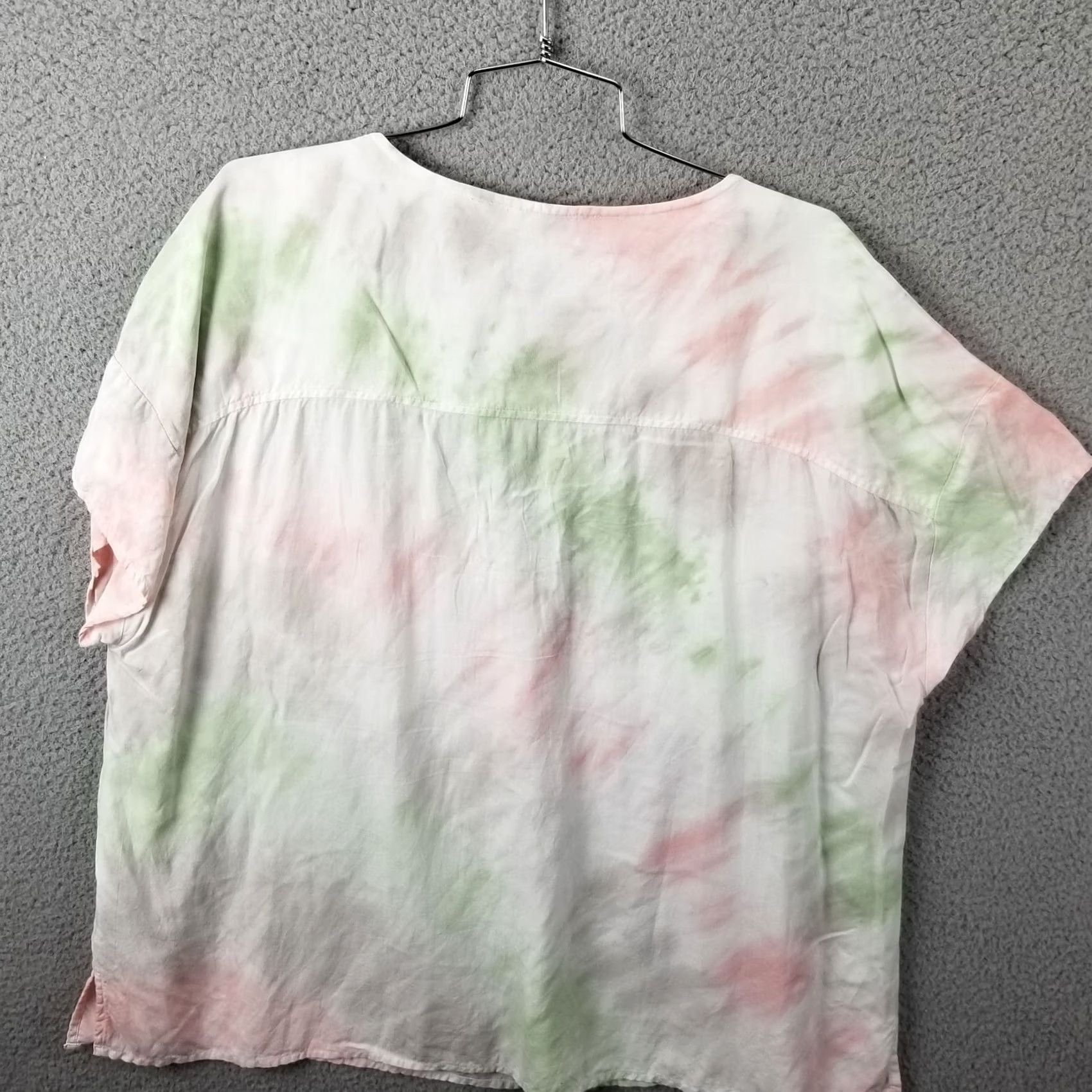 Vintage Cafe Marrakesh Blouse Women XL Stripes Rayon Top Short Sleeves Light Tie Dye Size XL / US 12-14 / IT 48-50 - 7 Thumbnail