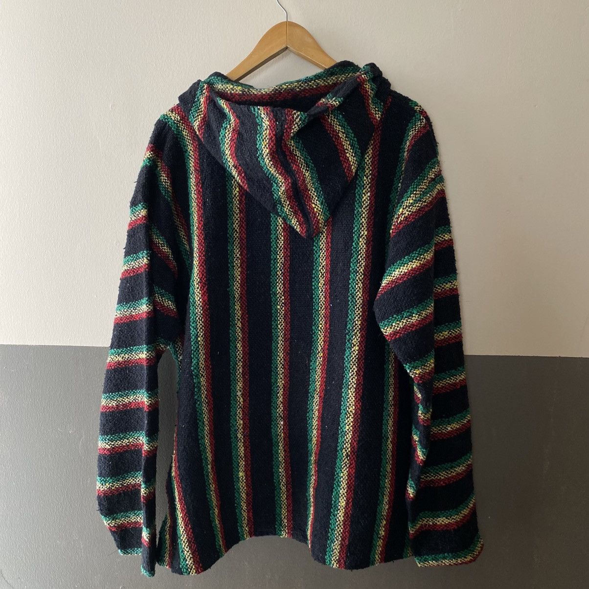 Vintage Black Baja Hoodie with Red, Green & Yellow Stripes Size US XL / EU 56 / 4 - 5 Thumbnail