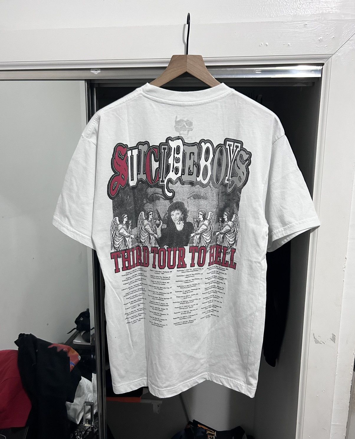 image of G59 Records x Pouya Uicideboy Merch Suicideboys Third Tour To Hell Tee in White, Men's (Size Large)