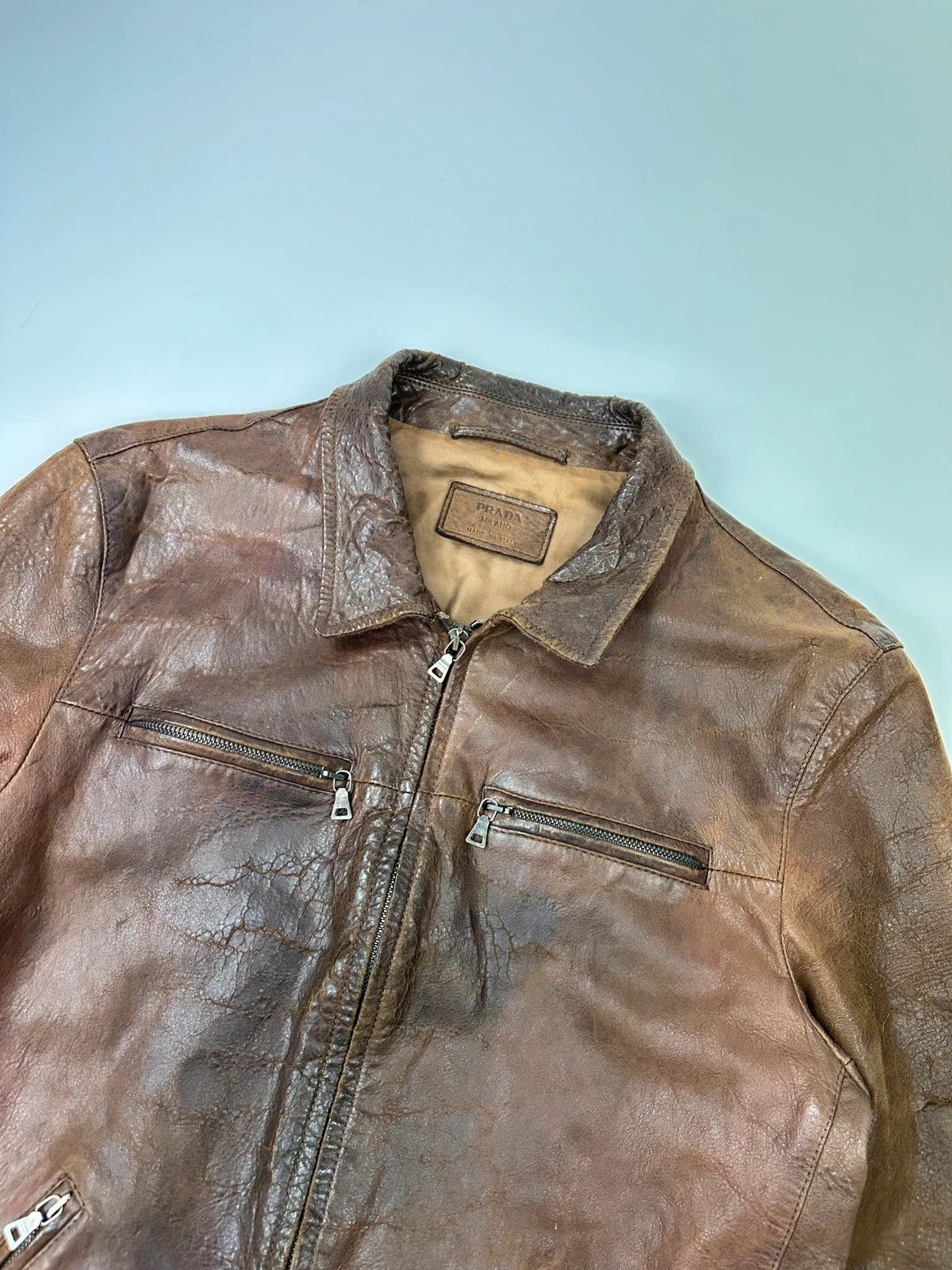 Prada Prada Milano FW07 Brown Eroded Leather Jacket Size US M / EU 48-50 / 2 - 6 Thumbnail