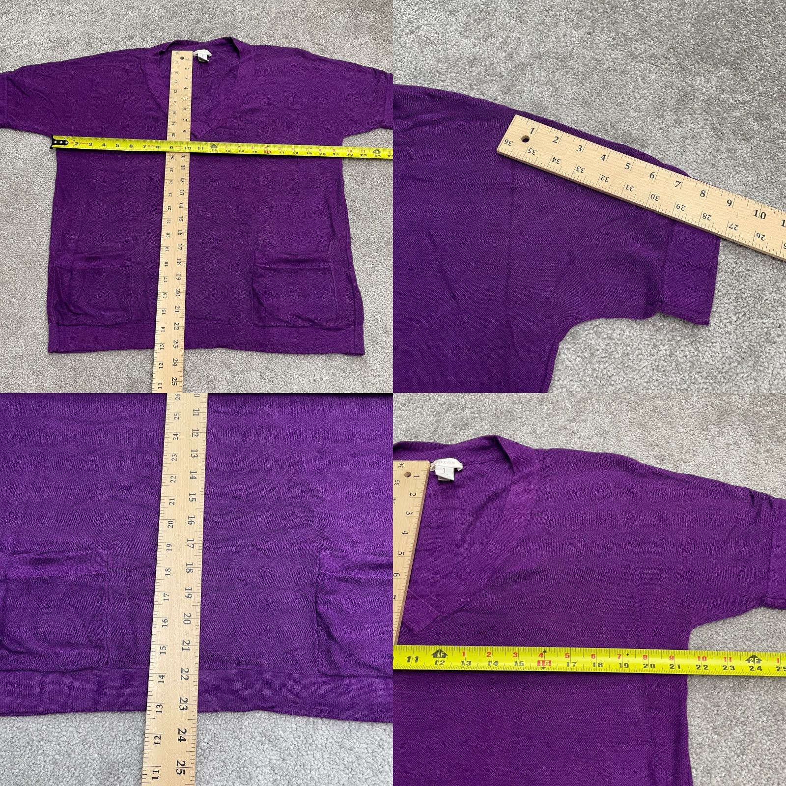Vintage Chico's Sweater Shirt Womens M Purple V-Neck Short Sleeve Knit Pocket Casual Knitwear Regular Fit Pullover Housewears Size M / US 6-8 / IT 42-44 - 8 Thumbnail