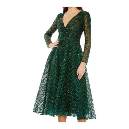 Mac Duggal NWT MAC DUGGAL 20399 Long Sleeve Midi Party Dress Wrap Over |  Grailed