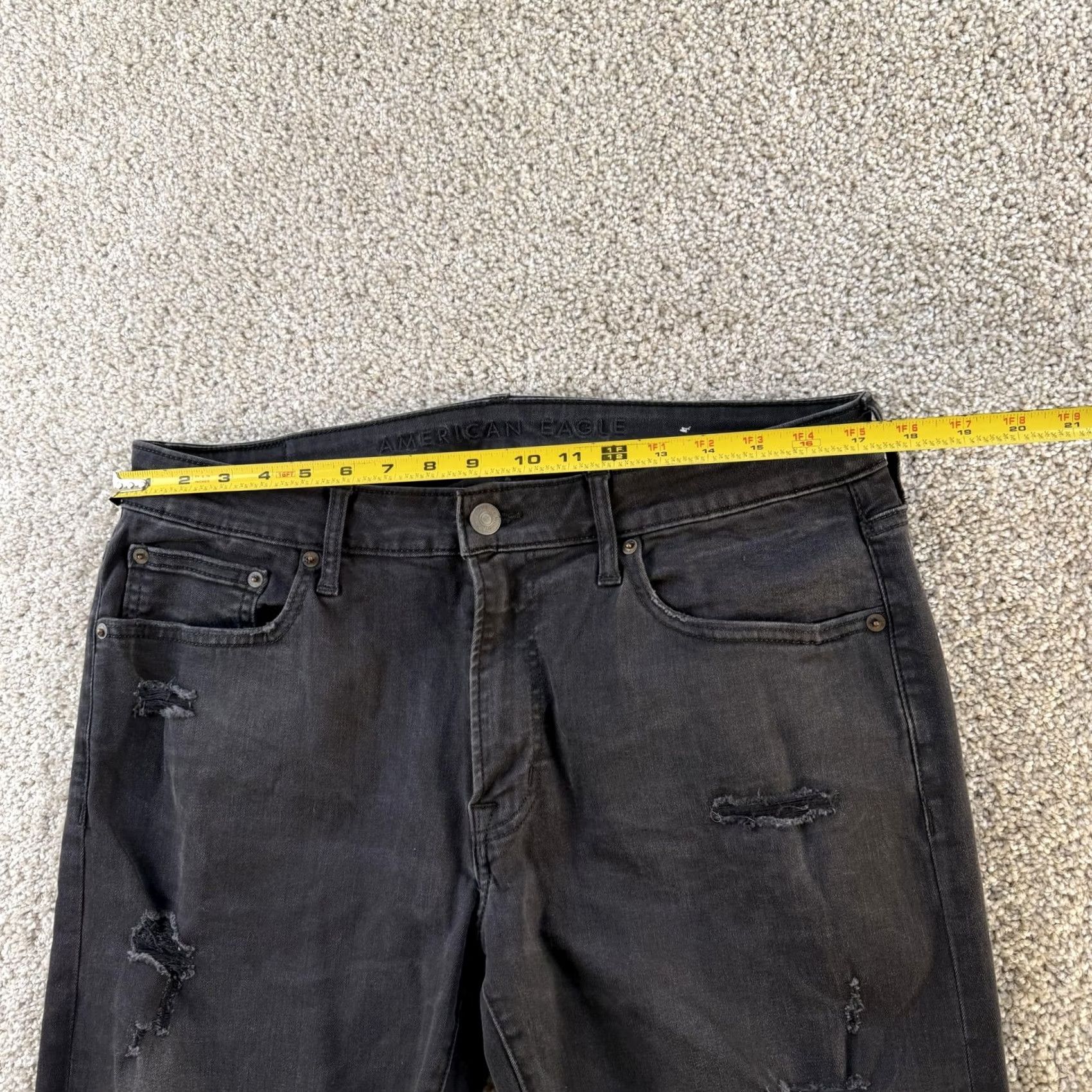 Vintage American Eagle Jeans Mens 34x32 Charcoal Black Denim Slim Tapered Distressed Size US 34 / EU 50 - 7 Thumbnail