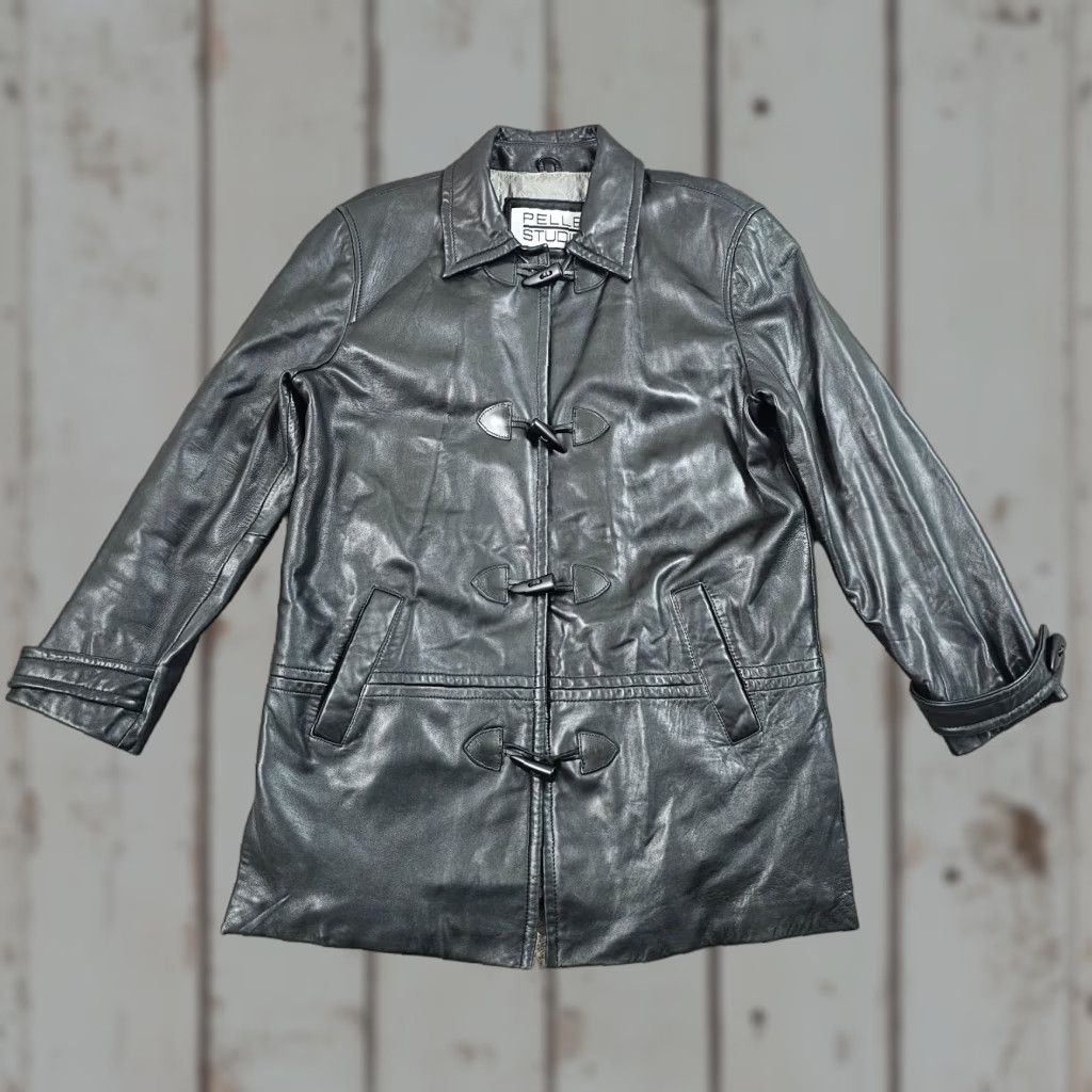 Vintage Pelle Studio Jacket Mens M Black Leather Toggle Button Coat Overcoat N/A 90s Outdoor Mens Size US M / EU 48-50 / 2 - 1 Thumbnail