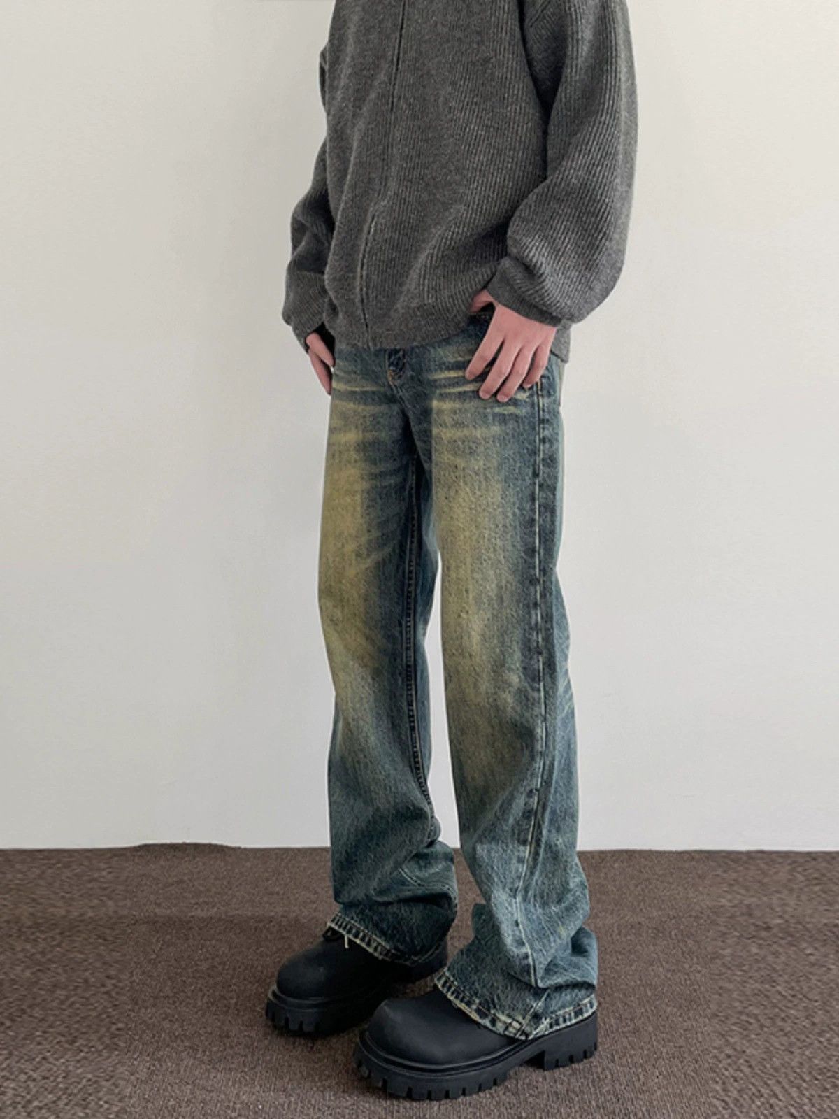 Vintage Street washed distressed men's retro cleanfit flared jeans Size US 32 / EU 48 - 3 Thumbnail