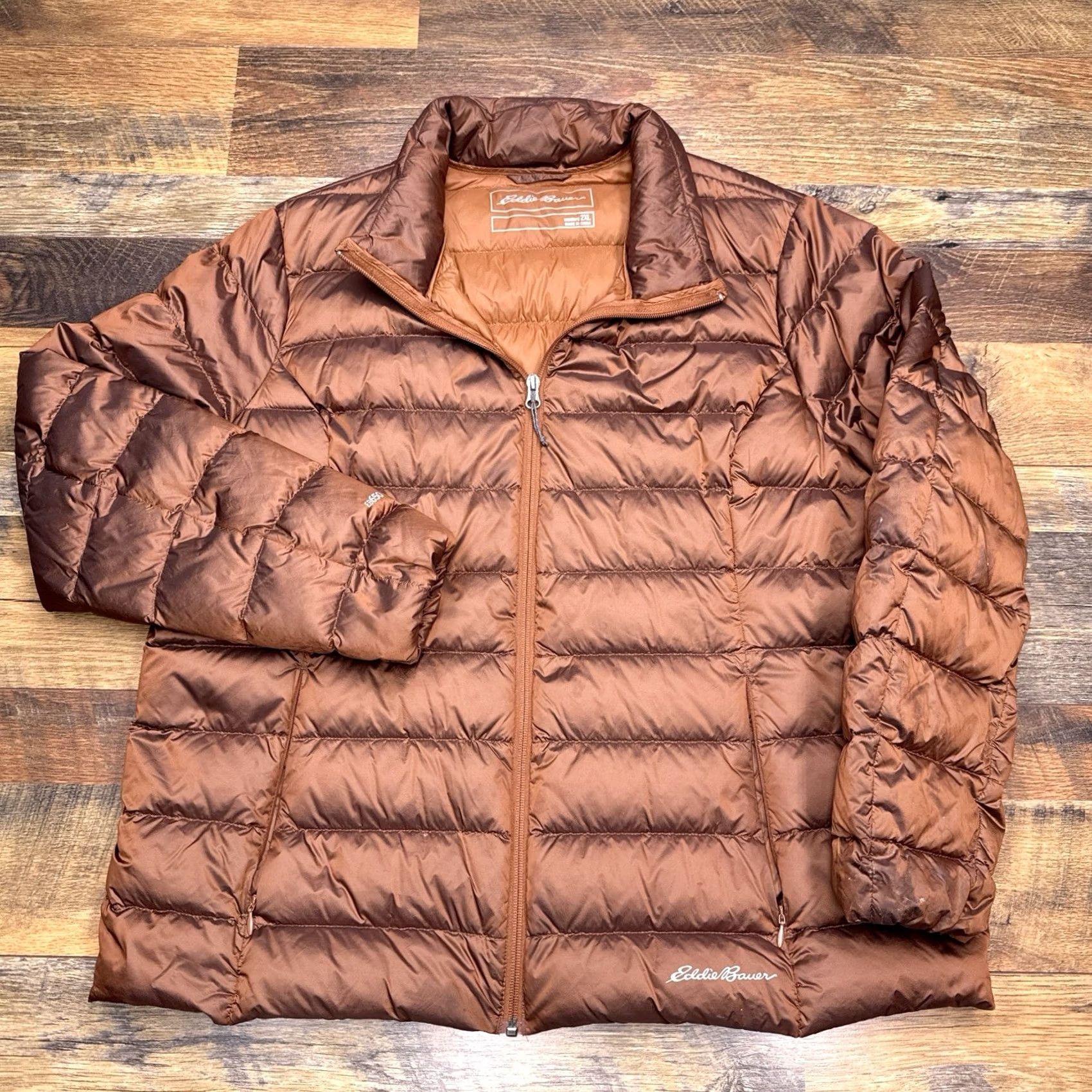 Eddie Bauer Eddie Bauer Puffer Jacket Womens 2XL Brown EB650 Nylon Softshell Down Zip Long Sleeve Coat Jacket Size XXL / US 16-18 / IT 52-54 - 2 Thumbnail