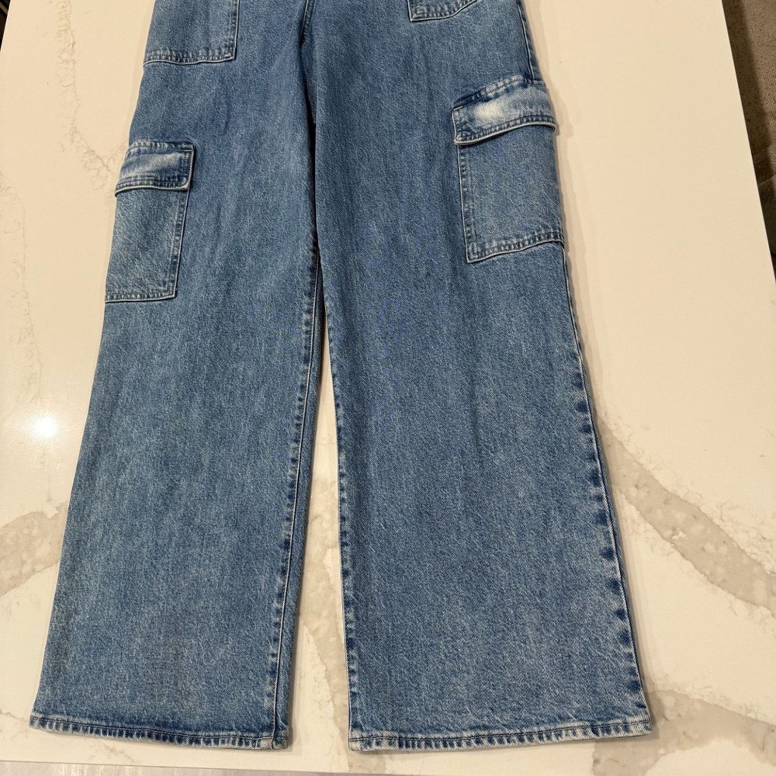 Express Express Strapless Wide Leg Cargo Denim Jumpsuit Womens 12 Size 34" / US 12 / IT 48 - 7 Thumbnail