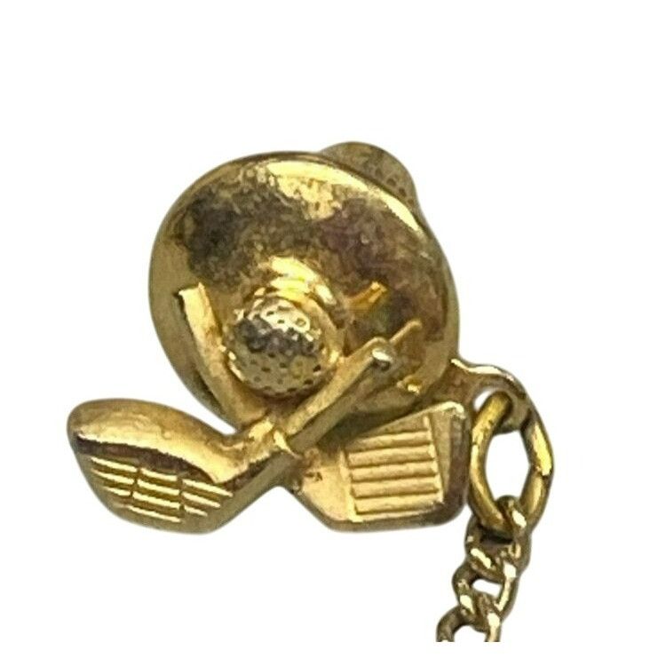 Other Vintage Gold Tone Golf Ball & Club Tie Tack With Chain & Bar Size ONE SIZE - 2 Thumbnail
