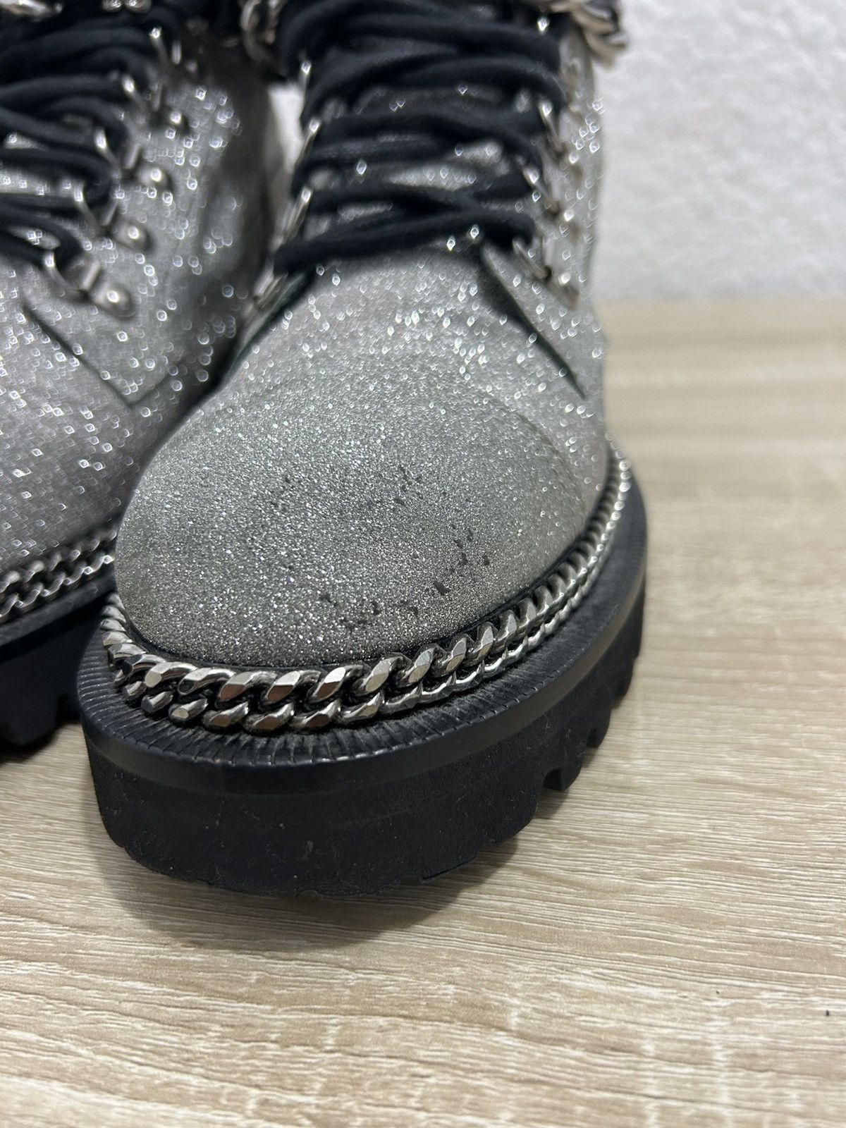 Balmain Balmain Silver Glitter Chain Combat Boots Size US 9 / IT 39 - 9 Thumbnail