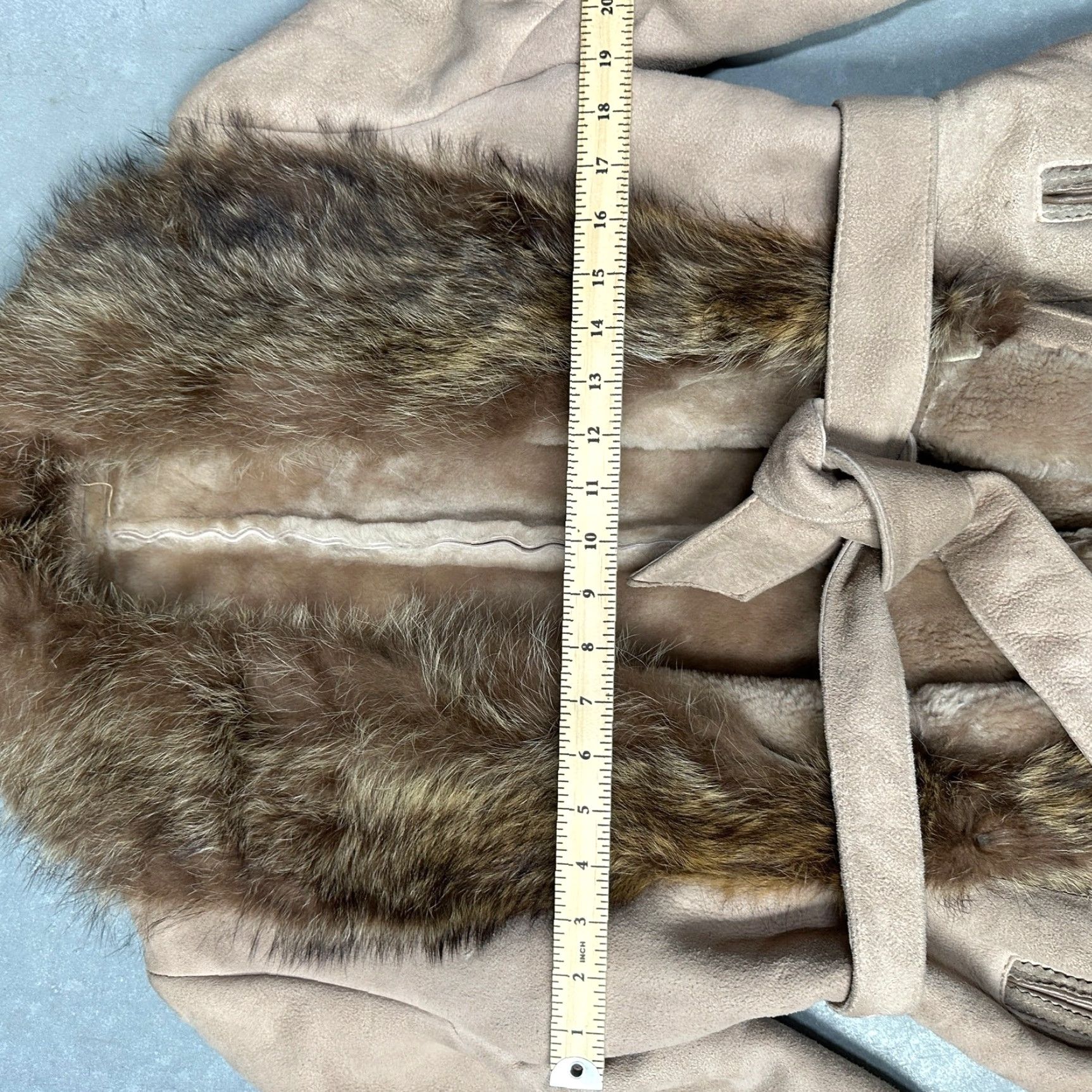 Avenue VINTAGE Sawyer of Napa Leather Long Coat Womens 12 Beige Fur Trim overcoat Jacket Size XL / US 12-14 / IT 48-50 - 6 Thumbnail